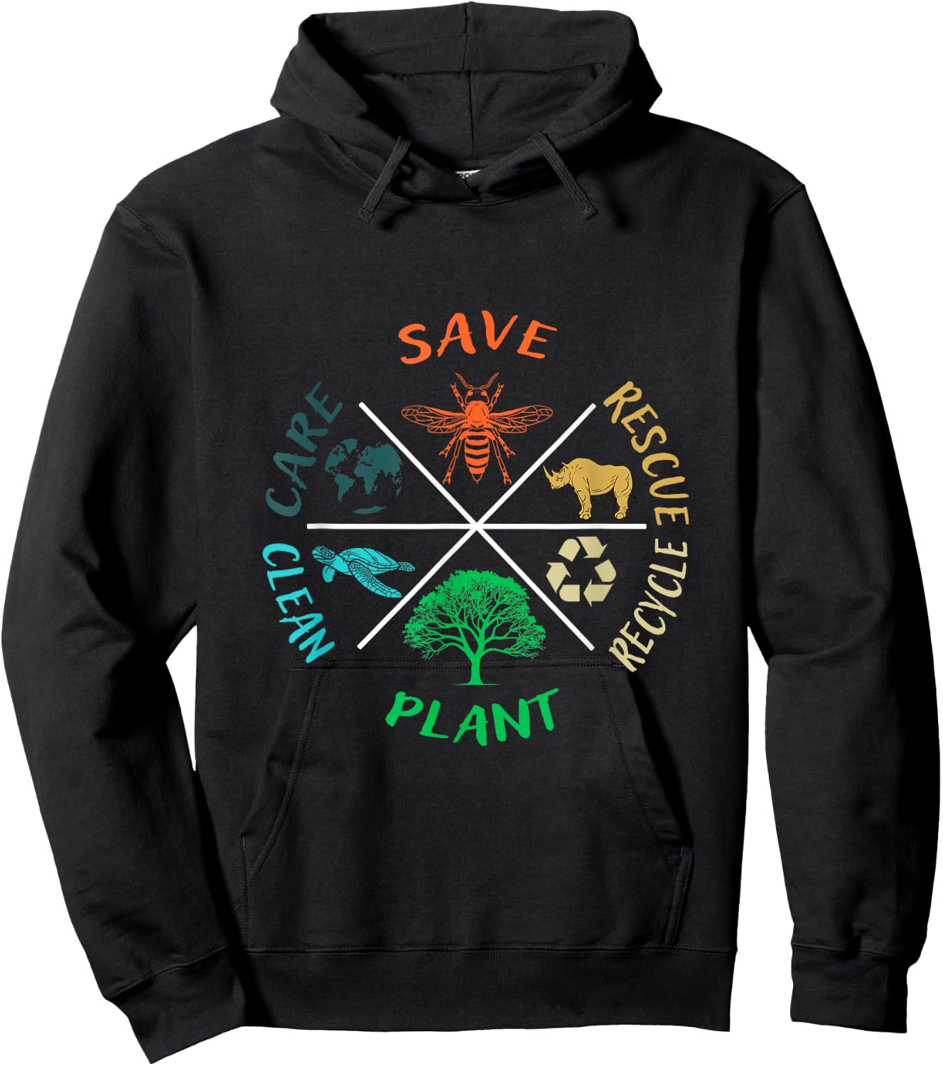 Earth Day Save the Bees Plant More Trees Clean the Seas Hoodie - Hoodie | Black