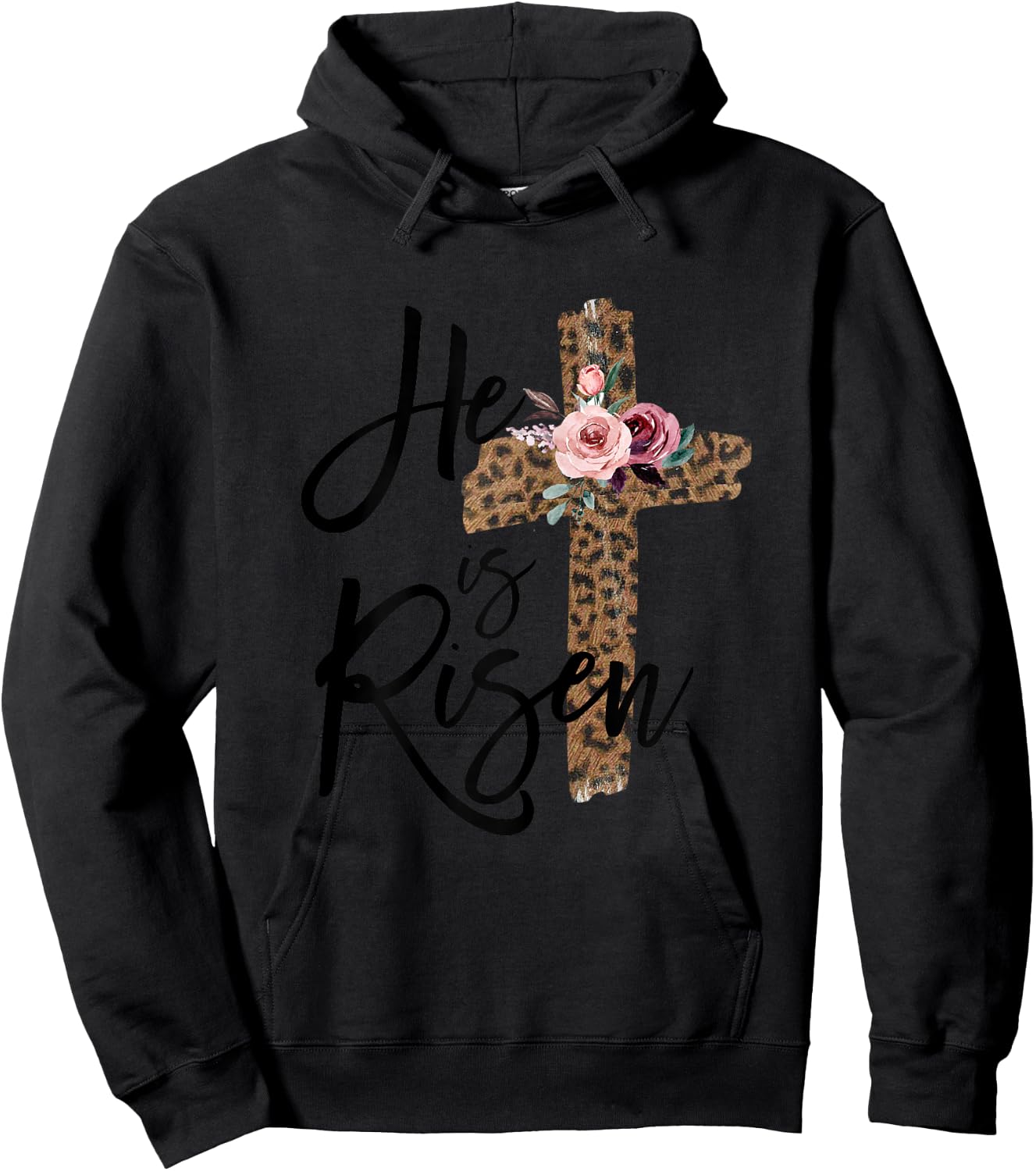 He is Risen Christian Easter Women Leopard Teen Girls Hoodie - Hoodie | Black