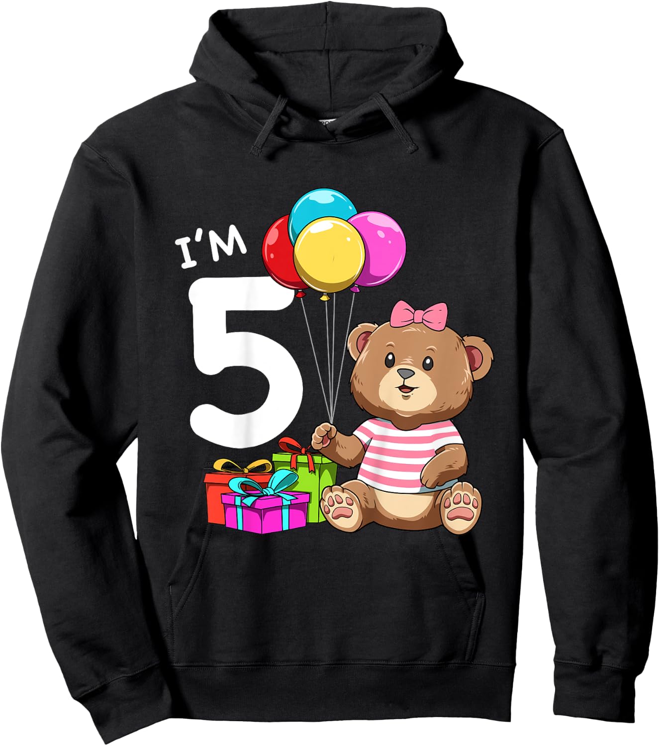 Fifth Birthday Teddy Bear - 5 Year Old Girl Hoodie - Hoodie | Black