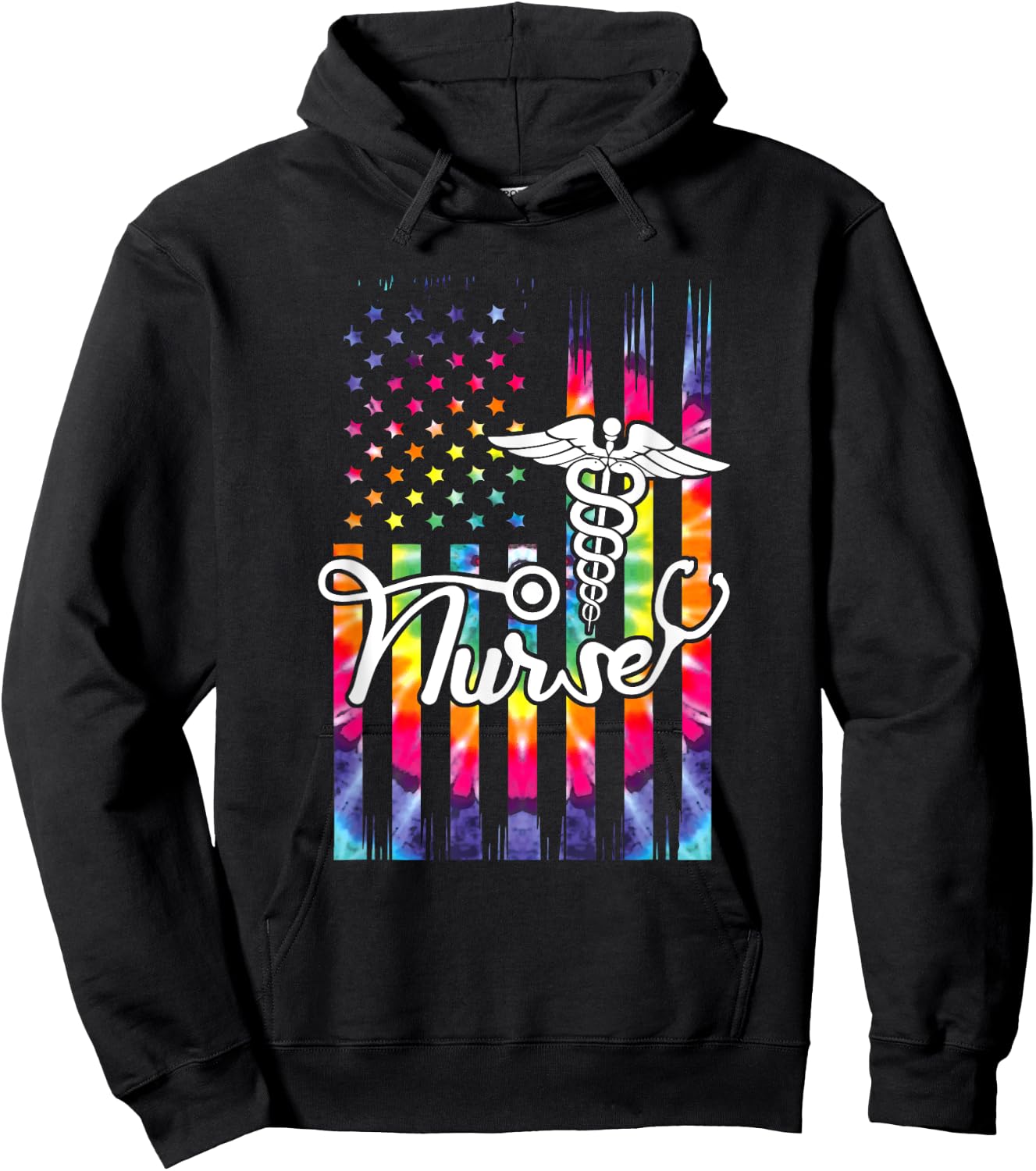 Nurse American Flag US Patriotic Hippie Nursing Hoodie - Hoodie | Black