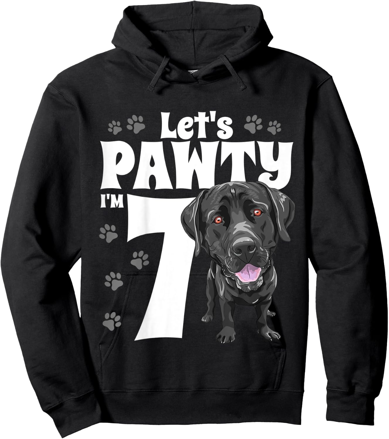 7 Year Old Black Lab Dog Birthday Pawty Labrador 7th Gift Kids Hoodie - Hoodie | Black