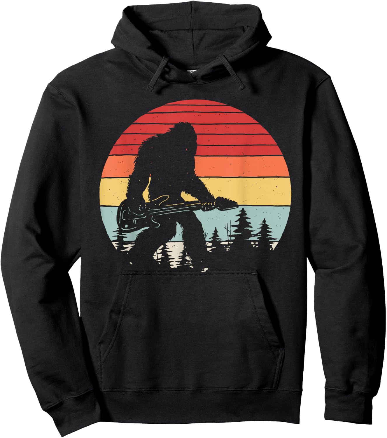 Vintage Retro Bigfoot Guitar Hoodie - Hoodie | Black