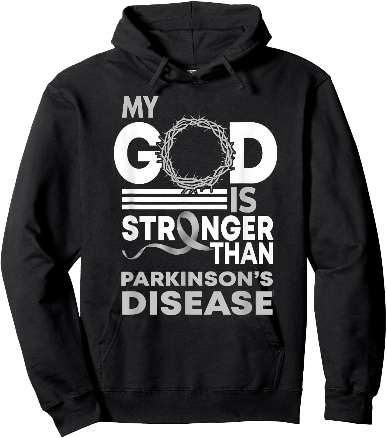 My God Is Stronger Than Parkinson'S Disease Awareness Ribbon Hoodie - Hoodie | Black