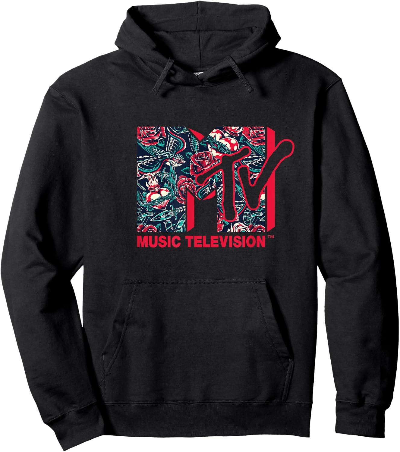 Mademark x MTV - The official MTV Logo - Roses and Tattoo Style Hoodie - Hoodie | Black