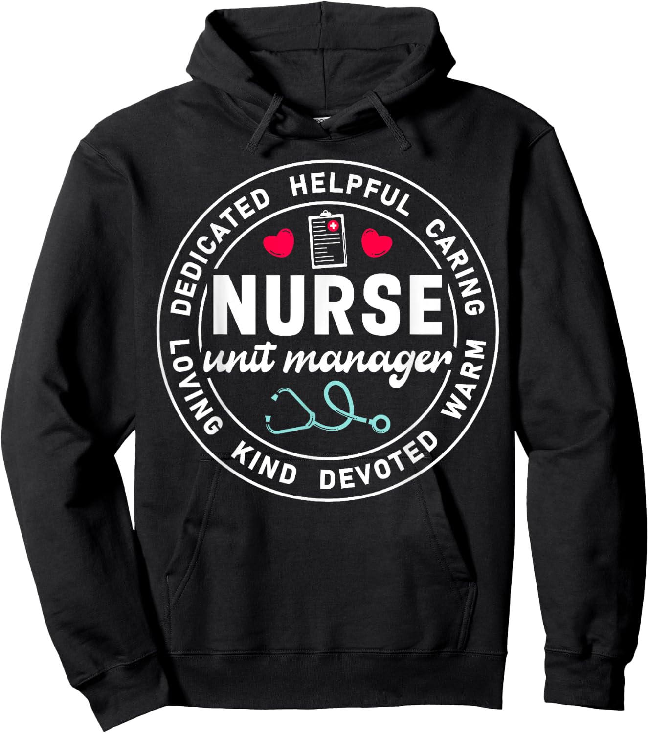 Nurse Unit Manager Appreciation Heart Stethoscope Hoodie - Hoodie | Black
