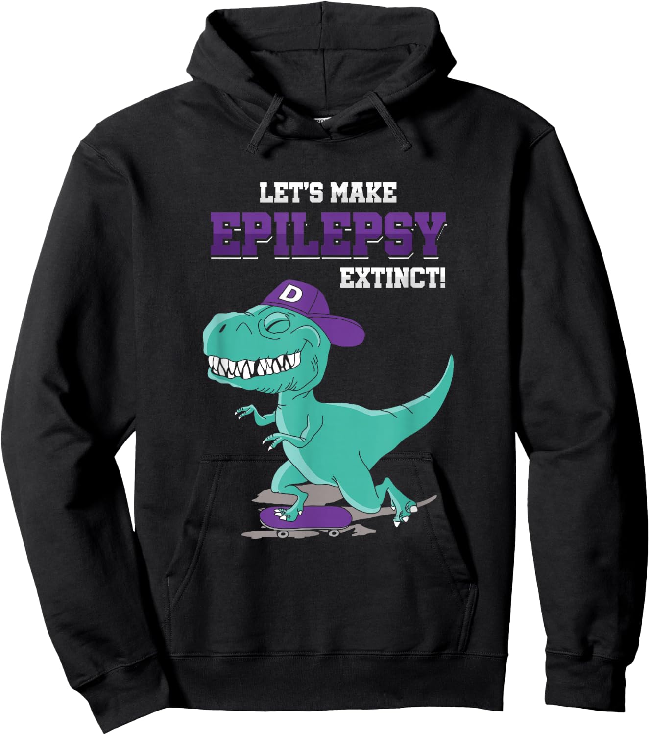 T Rex Dino Ice Skating Epilepsy Awareness Month Hoodie - Hoodie | Black