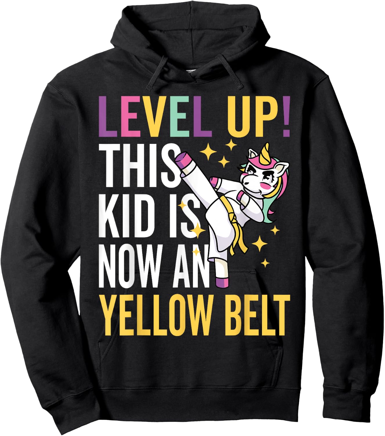 Karate Uniform Unicorn Level Up Yellow Belt Award Ceremony Hoodie - Hoodie | Black