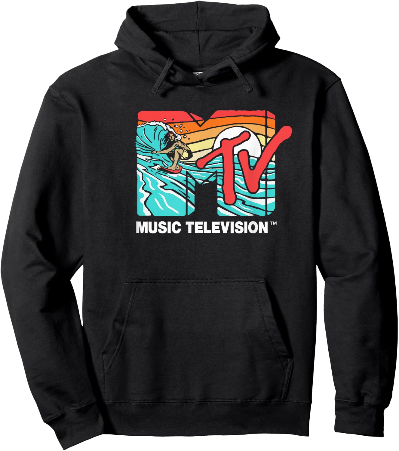 Mademark x MTV - MTV Catch a Wave MTV Surfer Logo Retro Graphic Hoodie - Hoodie | Black