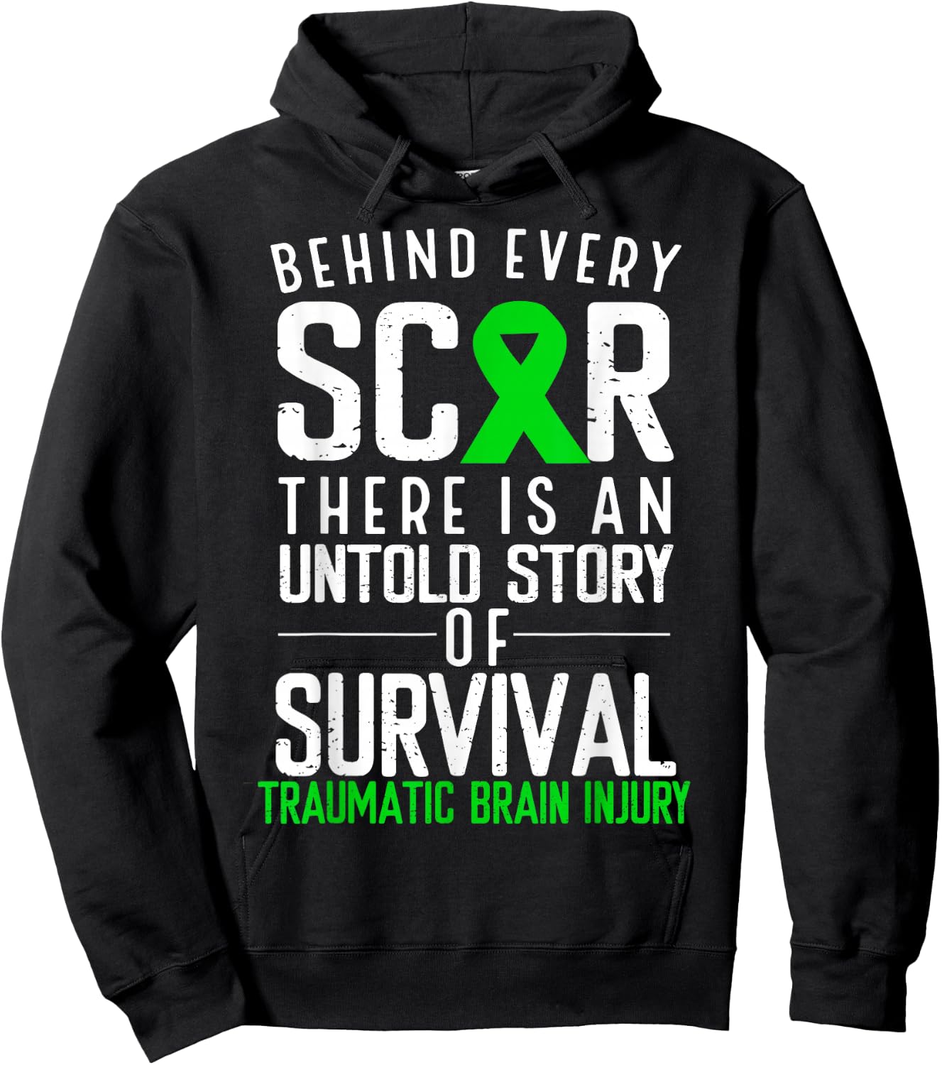 Traumatic Brain Injury Awareness Every Scar Green Ribbon Hoodie - Hoodie | Black