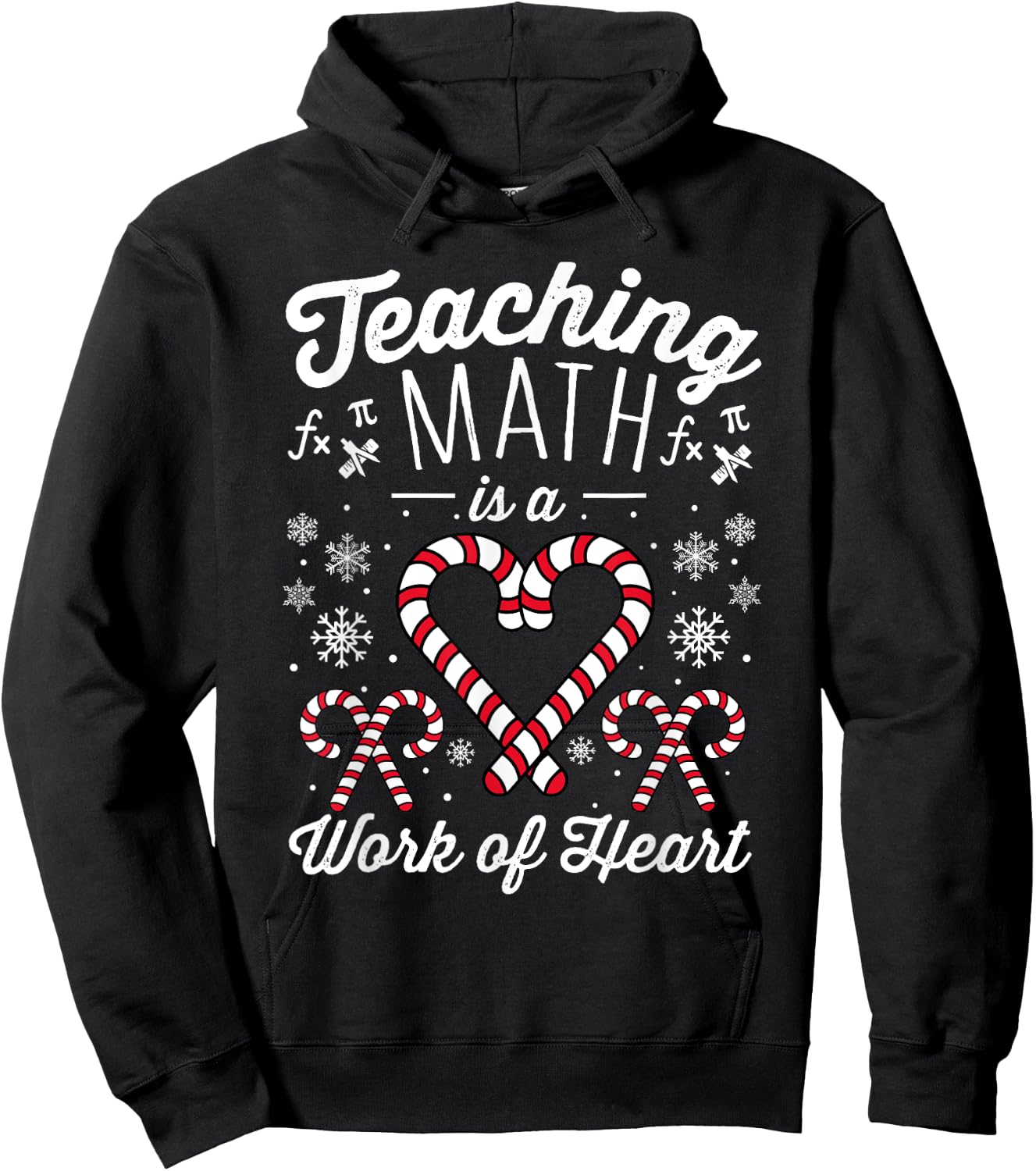 Funny Christmas Candy Cane Work of Heart Math Teacher Women Hoodie - Hoodie | Black