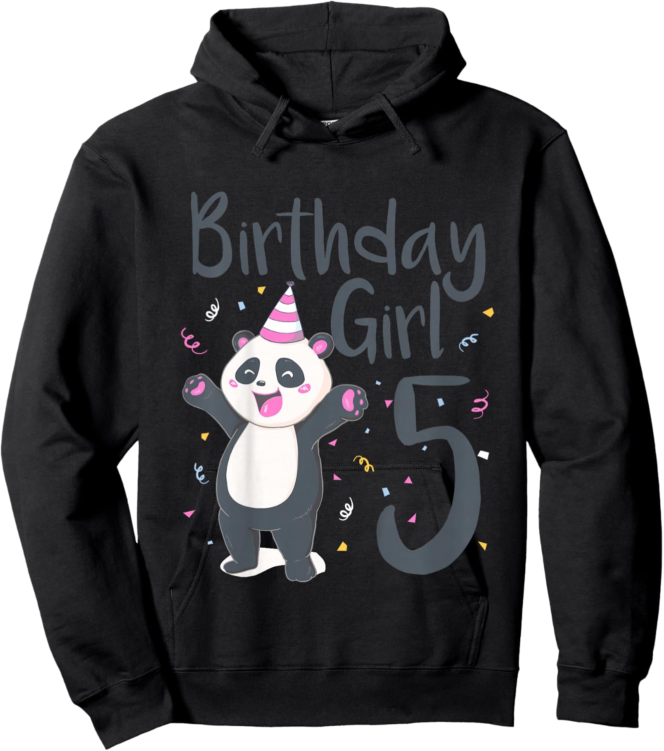 Kids 5 Year Old Panda Birthday Girl Cute Girls 5th Party Gift Hoodie - Hoodie | Black