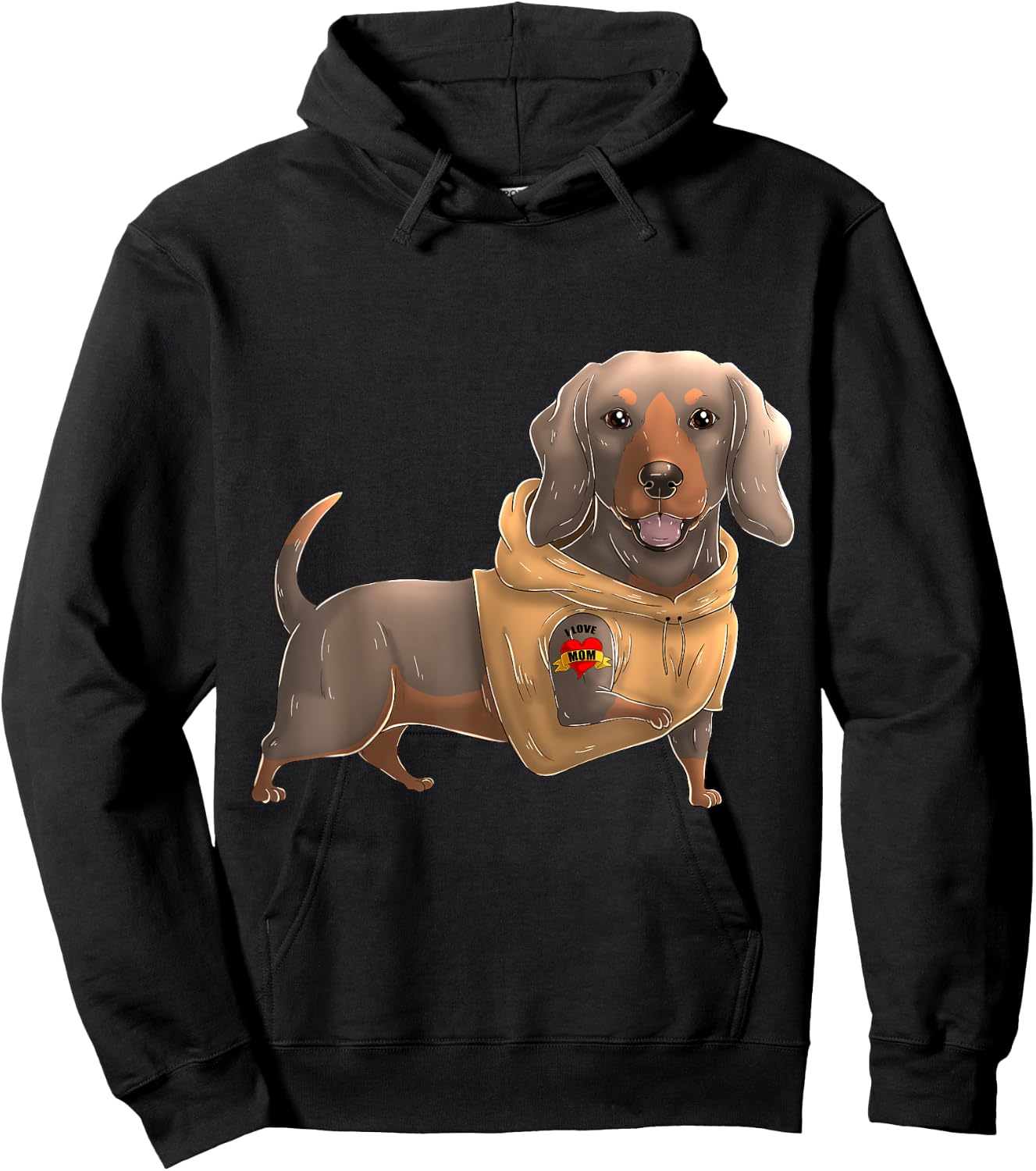 Dachshund I Love Mom Tattoo Dog Shirt Funny Mother's Day Hoodie - Hoodie | Black