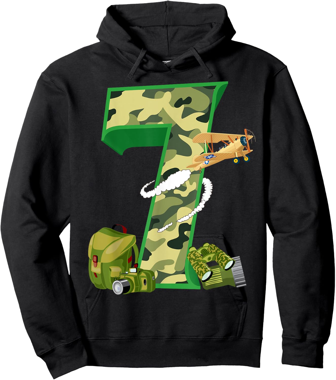 Funny Camouflage 7th Birthday Gift Boys Girls Cool Army Hoodie - Hoodie | Black
