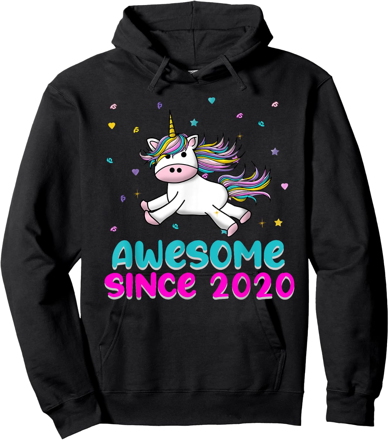 Unicorn Birthday Girl Gift Love Awesome Since 2020 Hoodie - Hoodie | Black