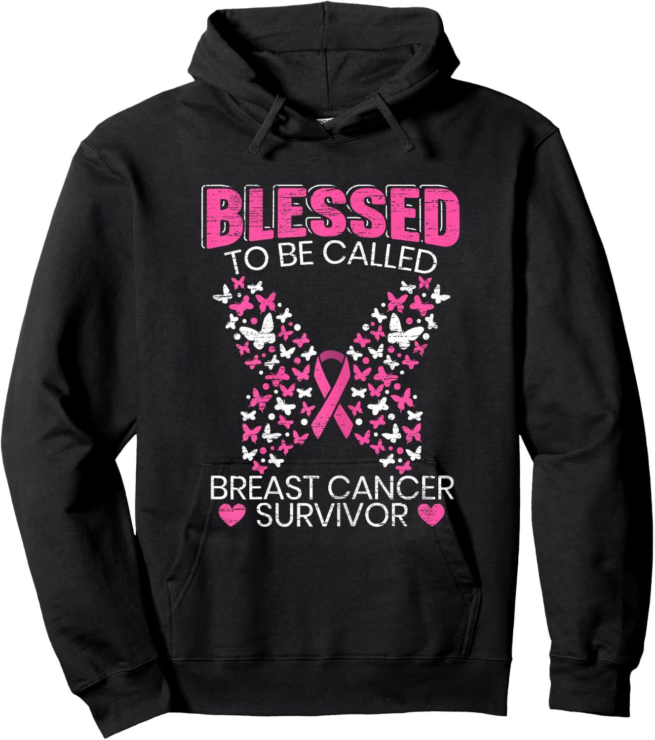 Blessed To Be Called Breast Cancer Survivor Pink Butterfly Hoodie - Hoodie | Black