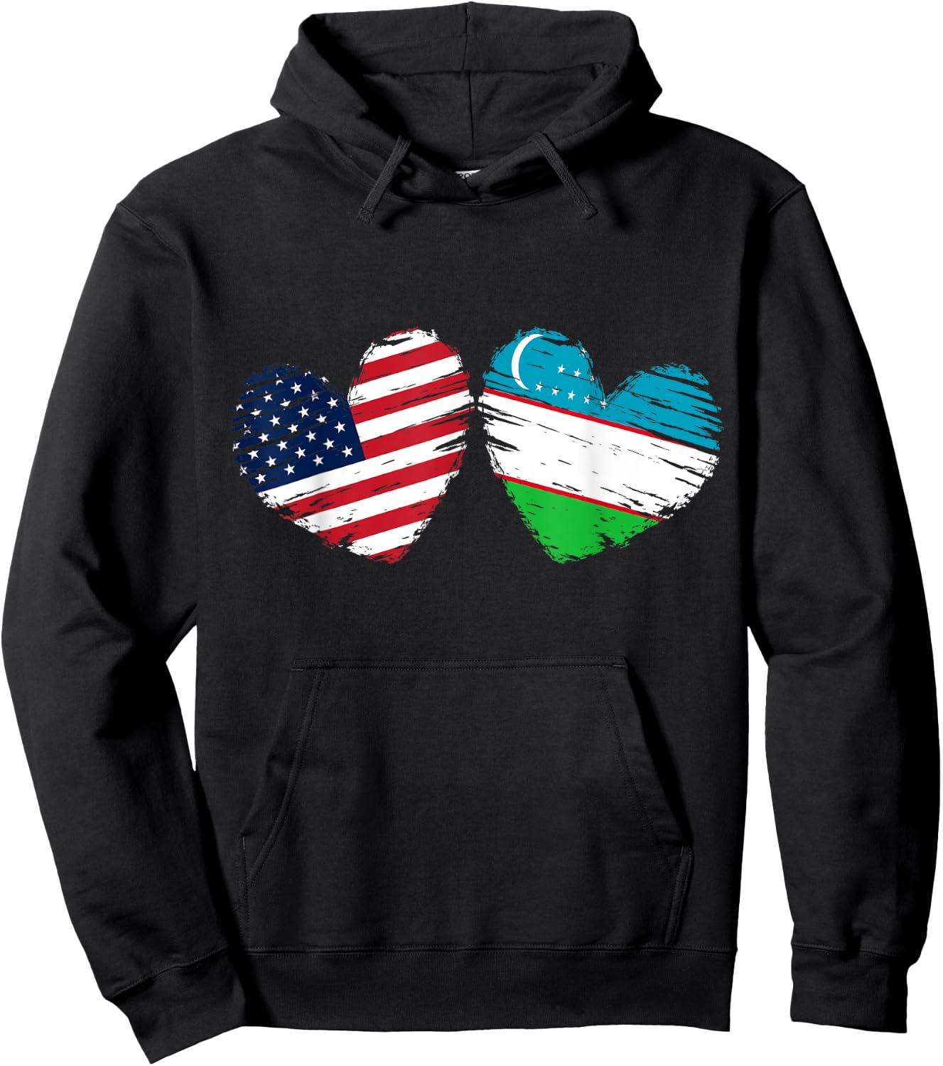 USA Uzbekistan Flag Heart Valentines Day Uzbek American Hoodie - Hoodie | Black