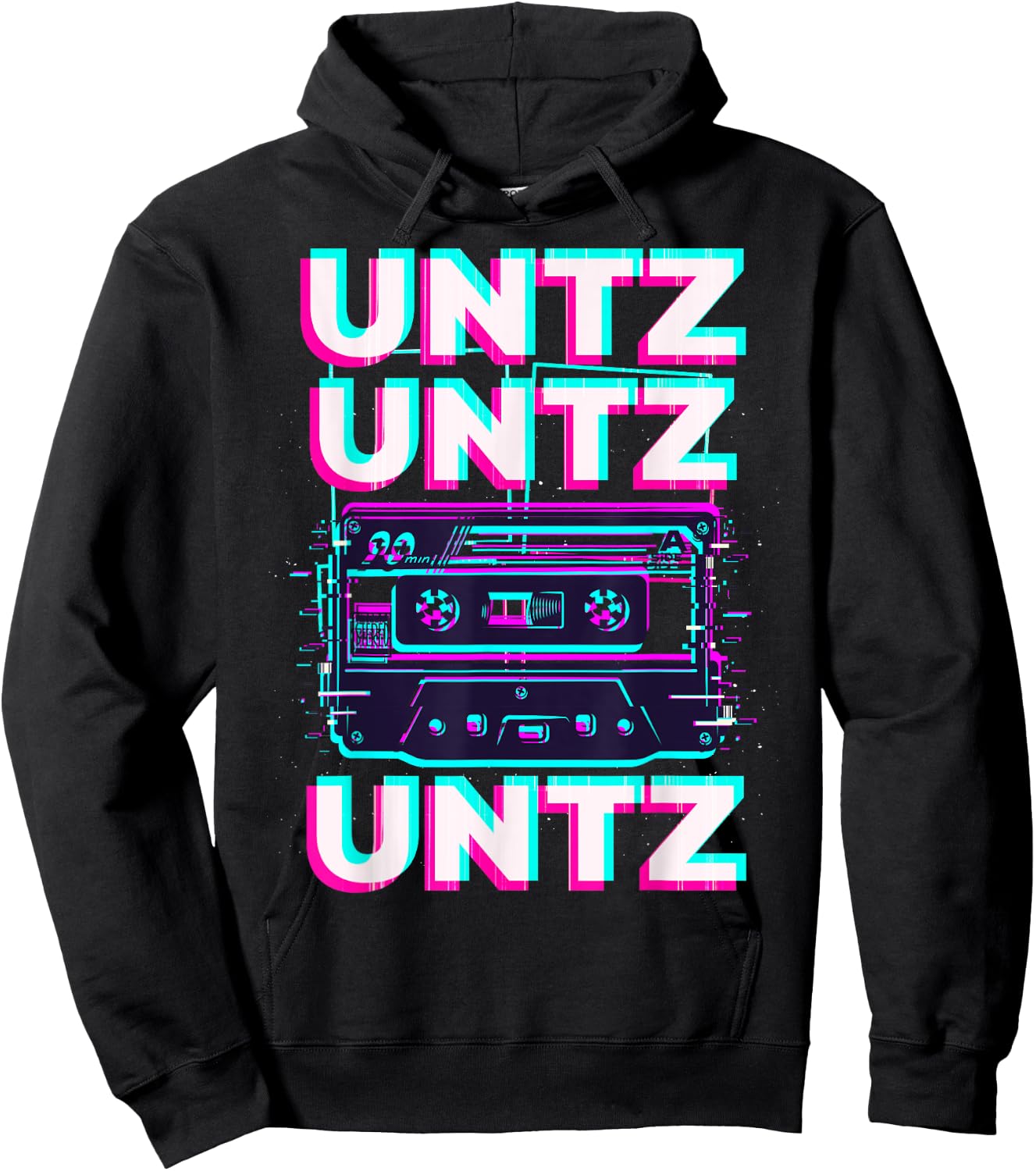 Aesthetic Synthwave Glitch Cassette Rave Festival Minimal Hoodie - Hoodie | Black