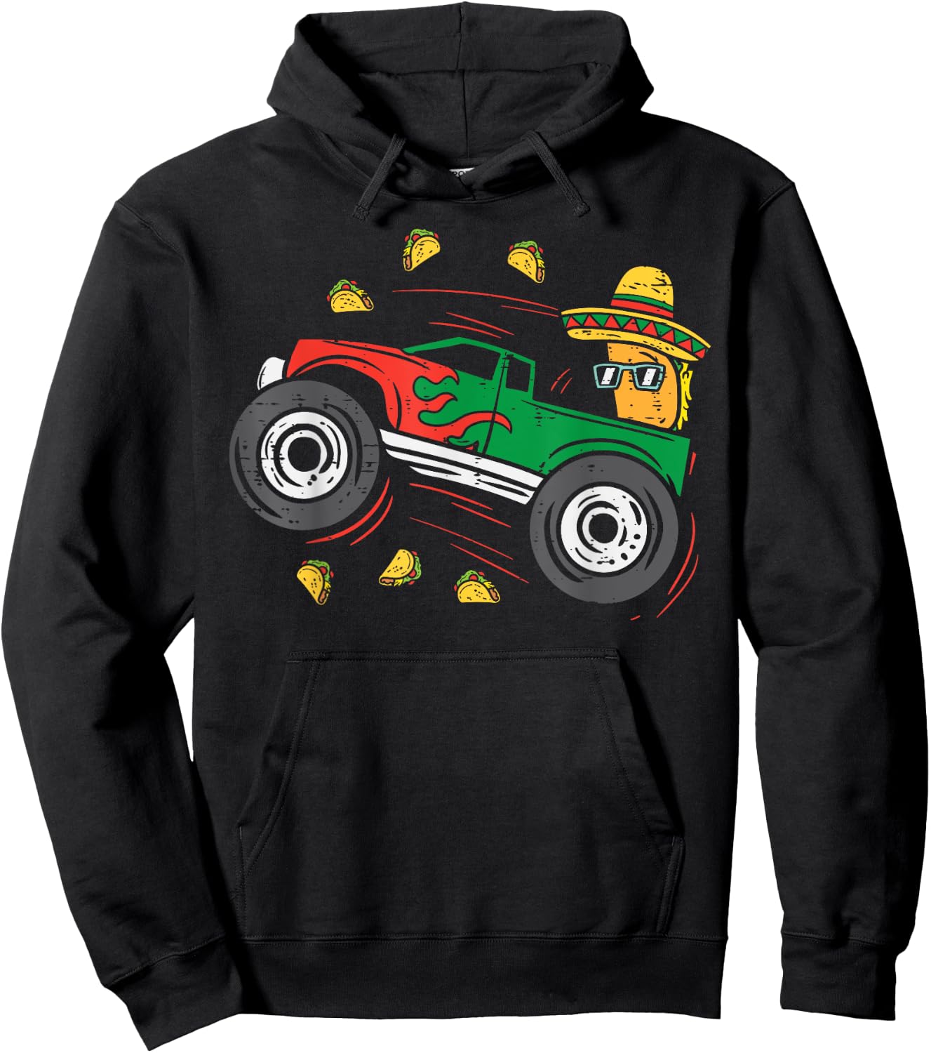 Tacos Riding Mexican Monster Truck Cinco De Mayo Kids Boys Hoodie - Hoodie | Black