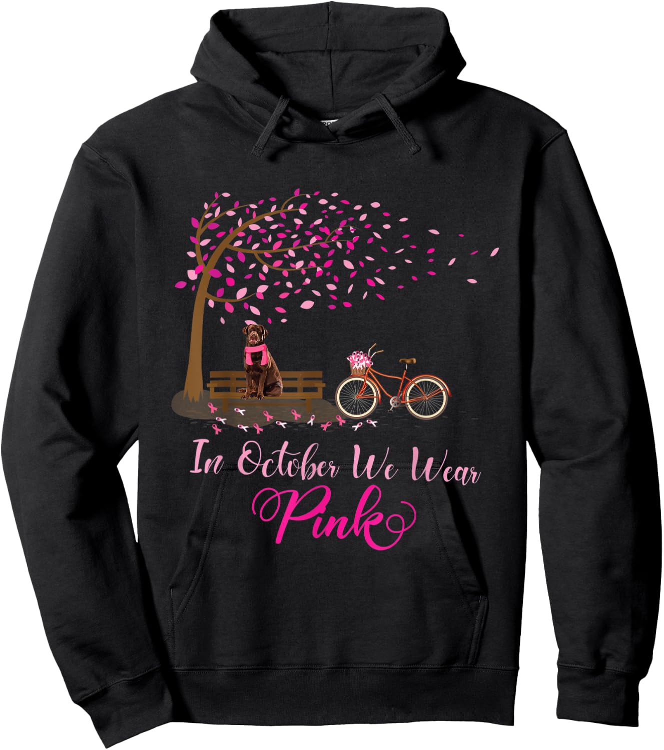 In October We Wear Pink Labrador Fall Leaves Breast Cancer Hoodie - Hoodie | Black