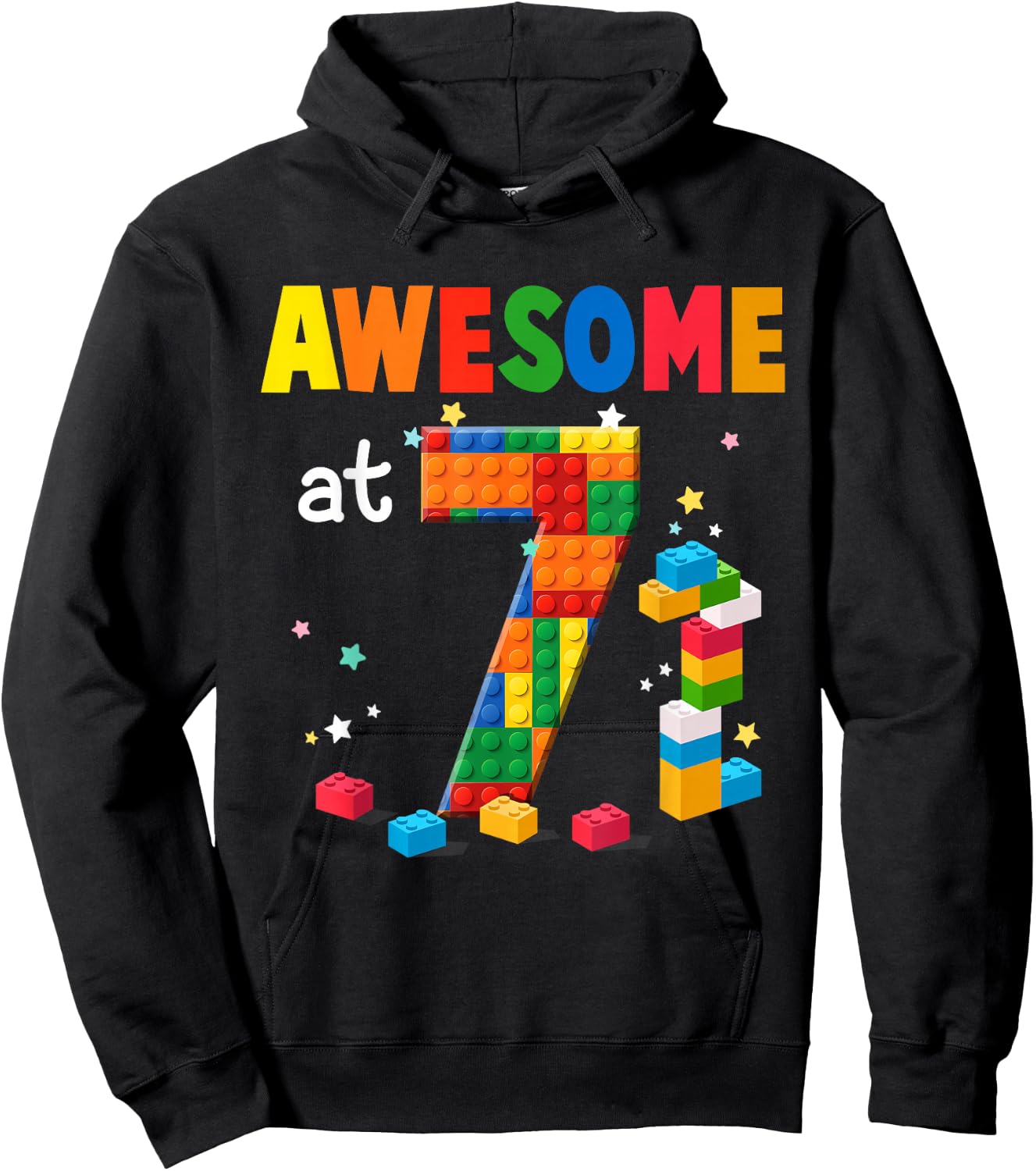 Building Blocks Brick 7th Birthday Shirt 7 Year Old Boy Gift Hoodie - Hoodie | Black