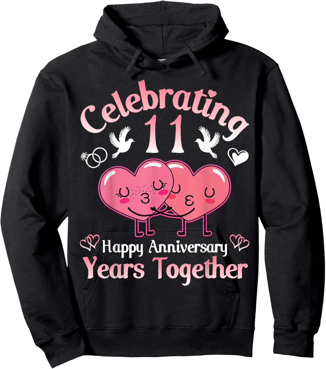 Husband Wife Celebrating 11 Years Together Happy Anniversary Hoodie - Hoodie | Black
