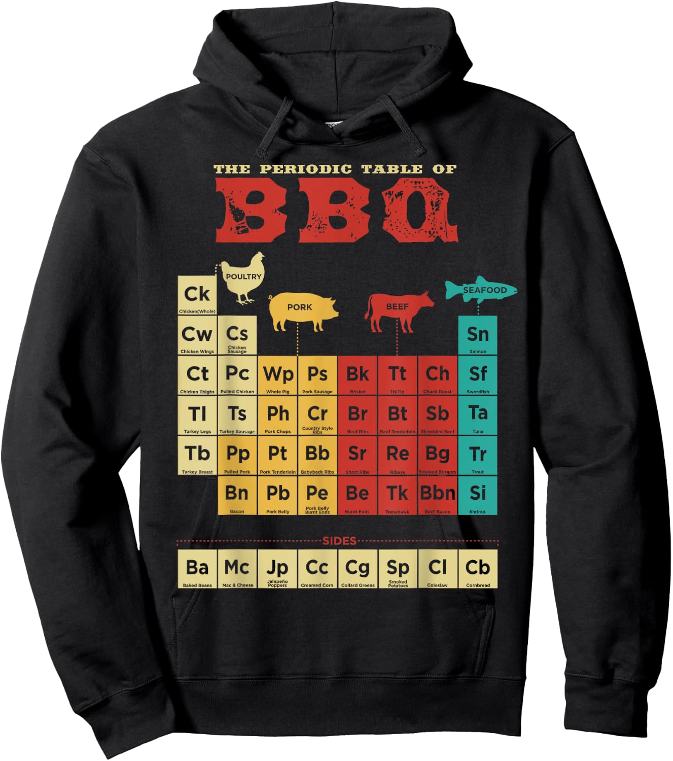 Periodic Table Of BBQ Retro Colors BBQ Nerd Hoodie - Hoodie | Black
