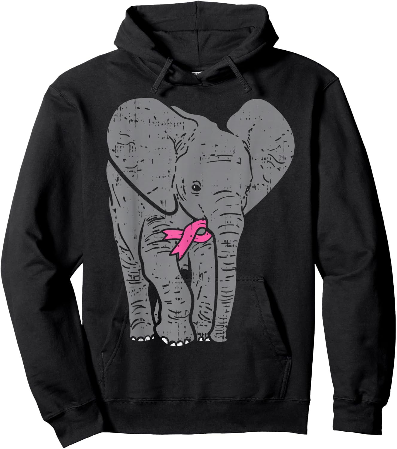 Elephant Pink Ribbon Breast Cancer Awareness Support Gift Hoodie - Hoodie | Black