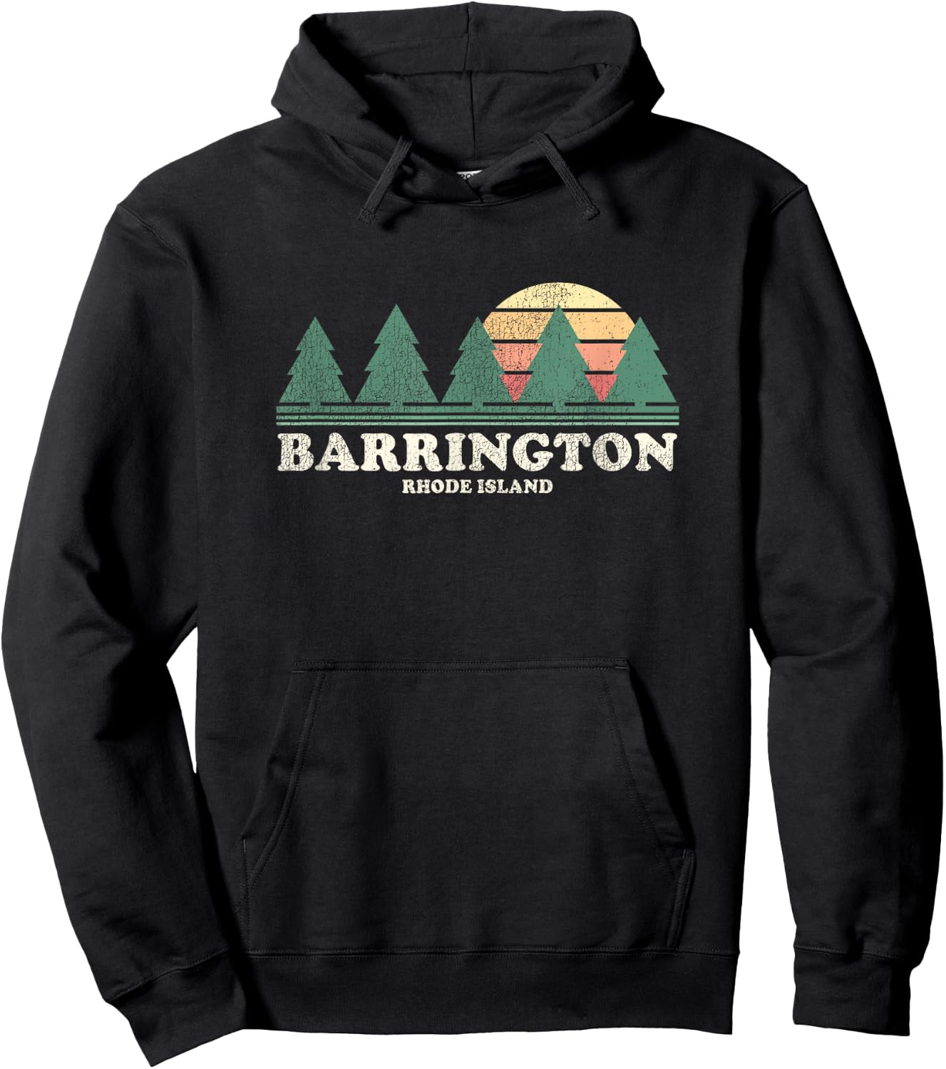Barrington RI Vintage Throwback Retro 70s Design Hoodie - Hoodie | Black