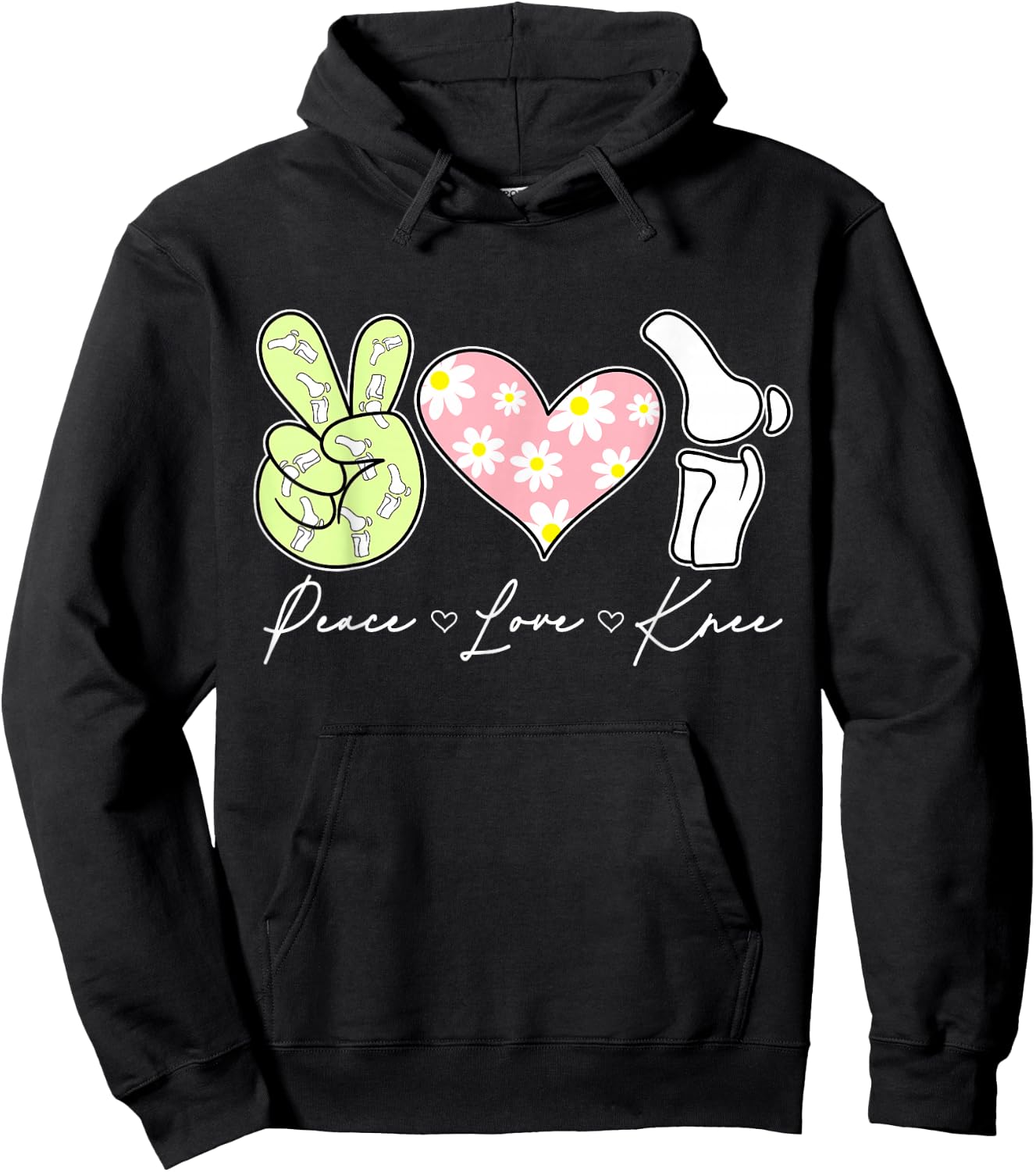 Peace Love Knee Surgery Recovery Replacement Hoodie - Hoodie | Black