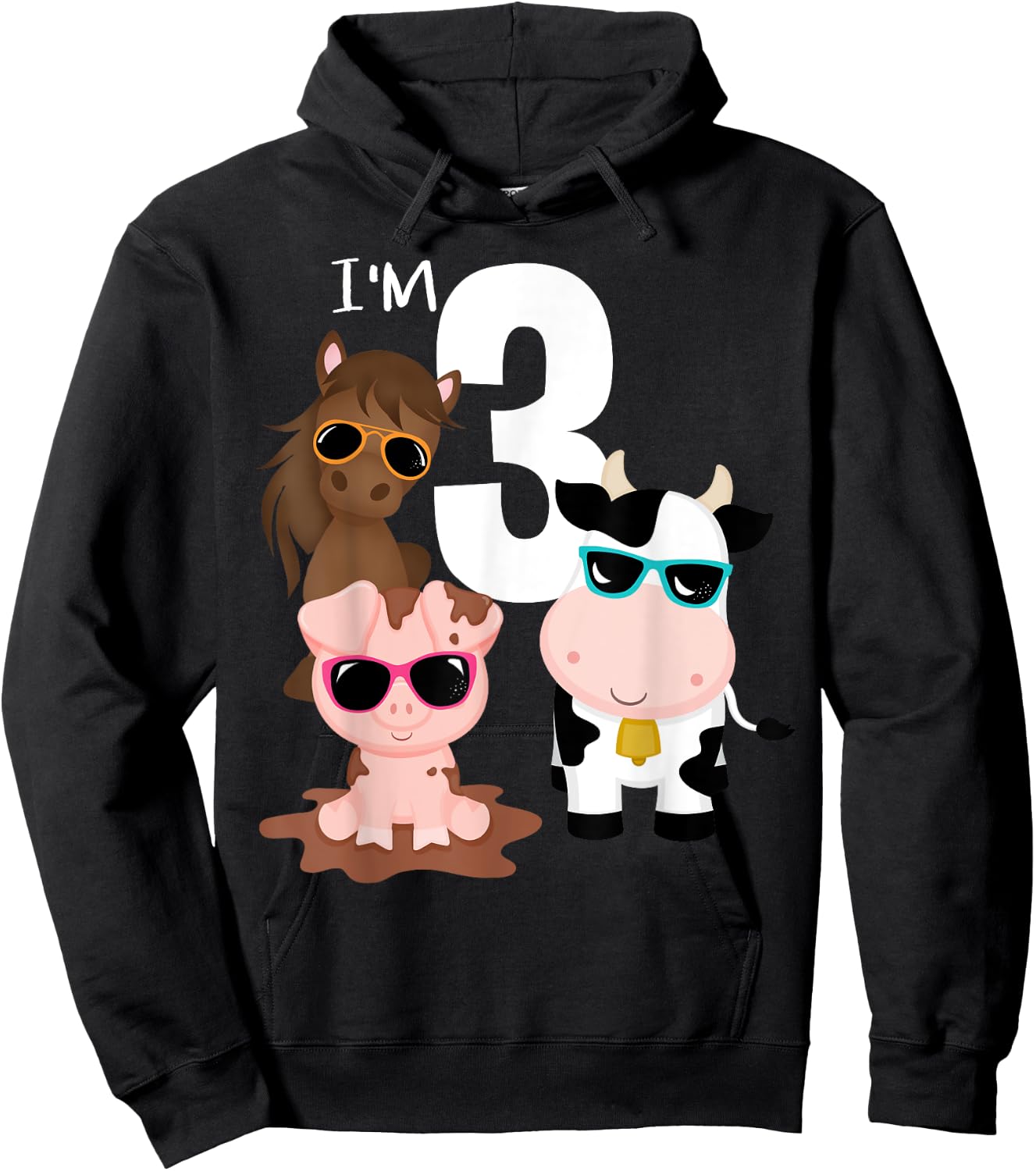 Cool Farm Animals 3rd Birthday Party 3 Year Old Toddler Hoodie - Hoodie | Black