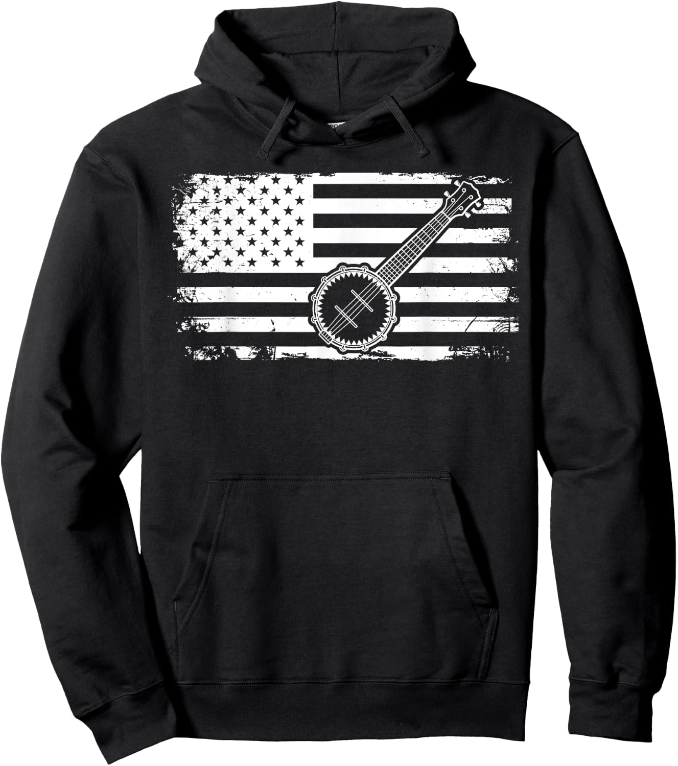 Bluegrass American US Flag Banjo Hoodie - Hoodie | Black