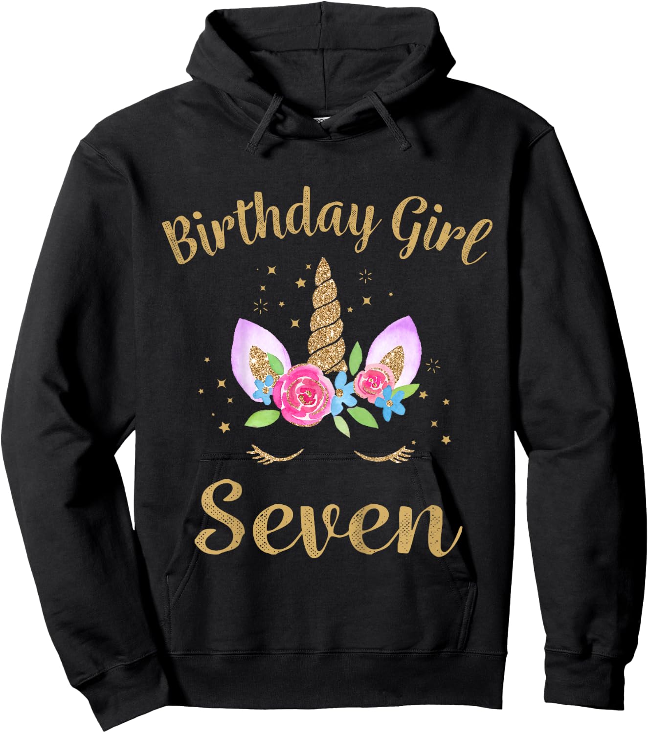 Kids 7 Year Old Birthday Girl Unicorn Shirt 7th Birthday Outfit Hoodie - Hoodie | Black