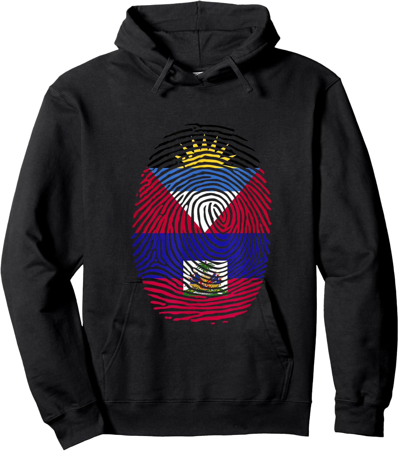 Antigua and Haiti Fingerprint Half Antiguan Haitian Roots Hoodie - Hoodie | Black