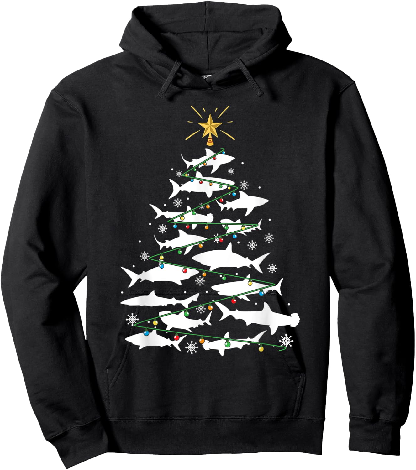 Shark Xmas Tree Holiday Gift Fishing Lover Funny Christmas Hoodie - Hoodie | Black