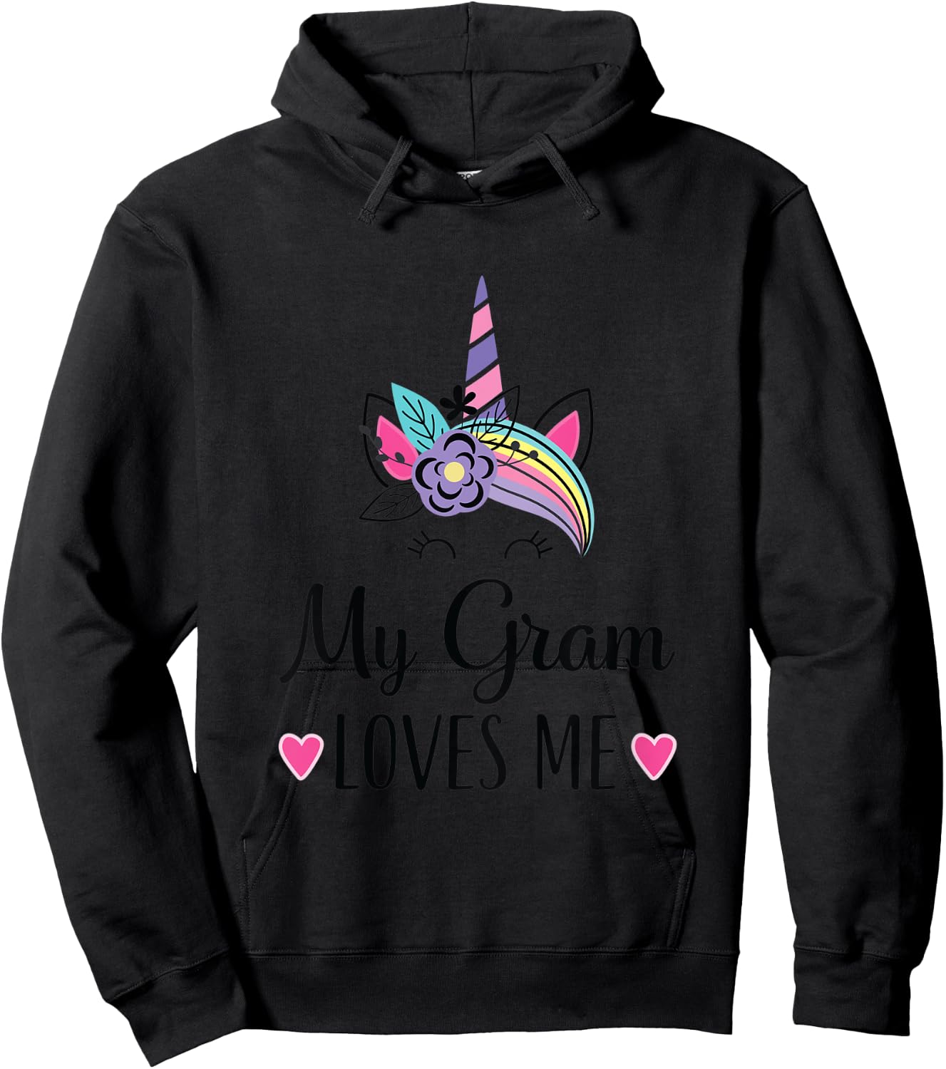 Kids My Gram Loves Me Unicorn Granddaughter Hoodie - Hoodie | Black