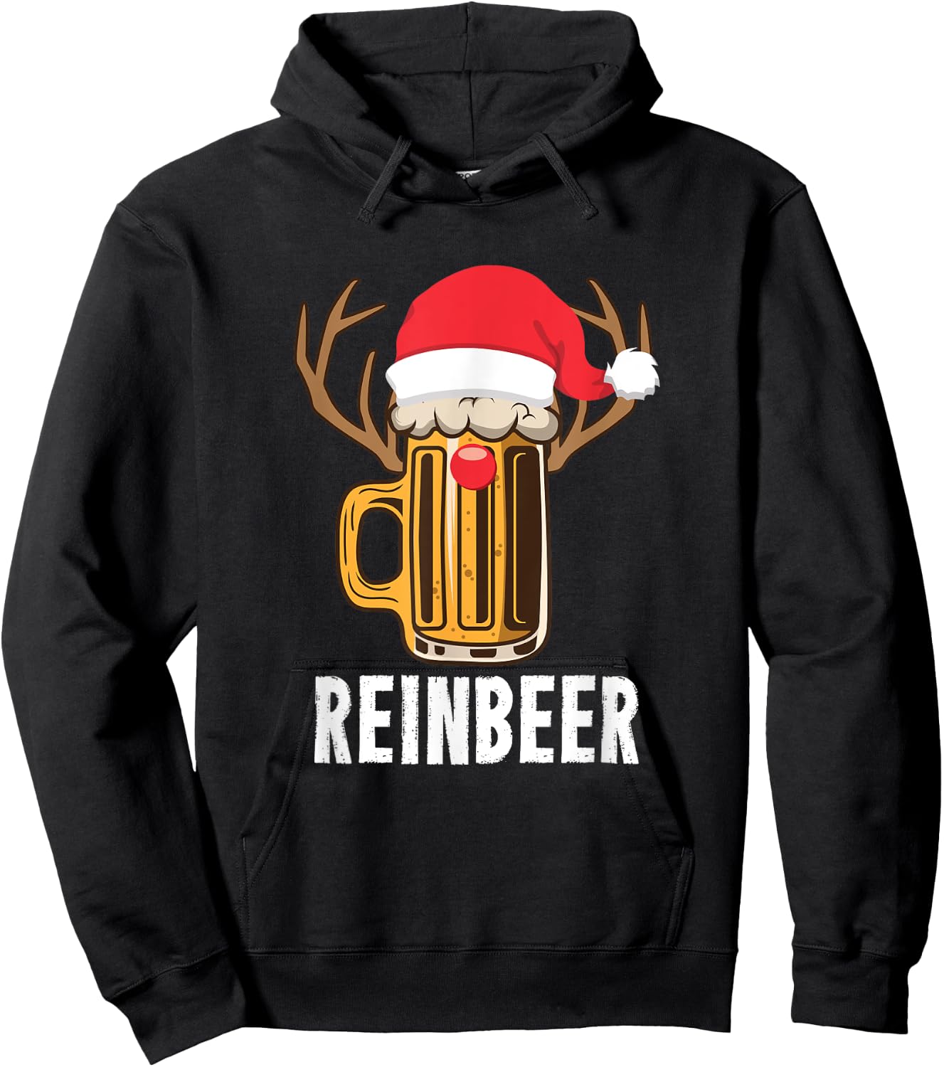 Reinbeer Santa Beer Lover Reindeer Pun Christmas Drinking Hoodie - Hoodie | Black