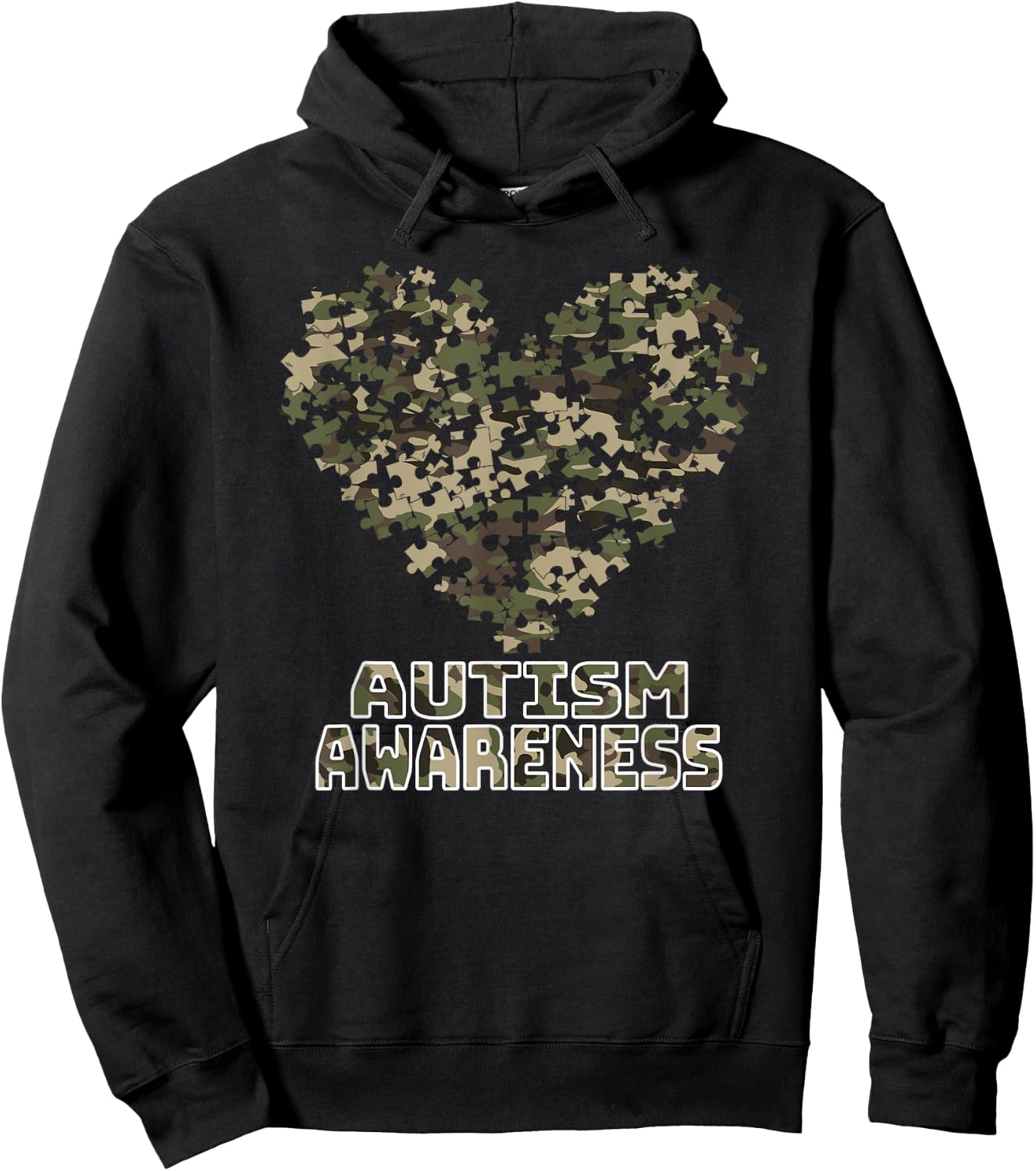 Heart Puzzle Autism Awareness Camoflauge Military Tactical Hoodie - Hoodie | Black