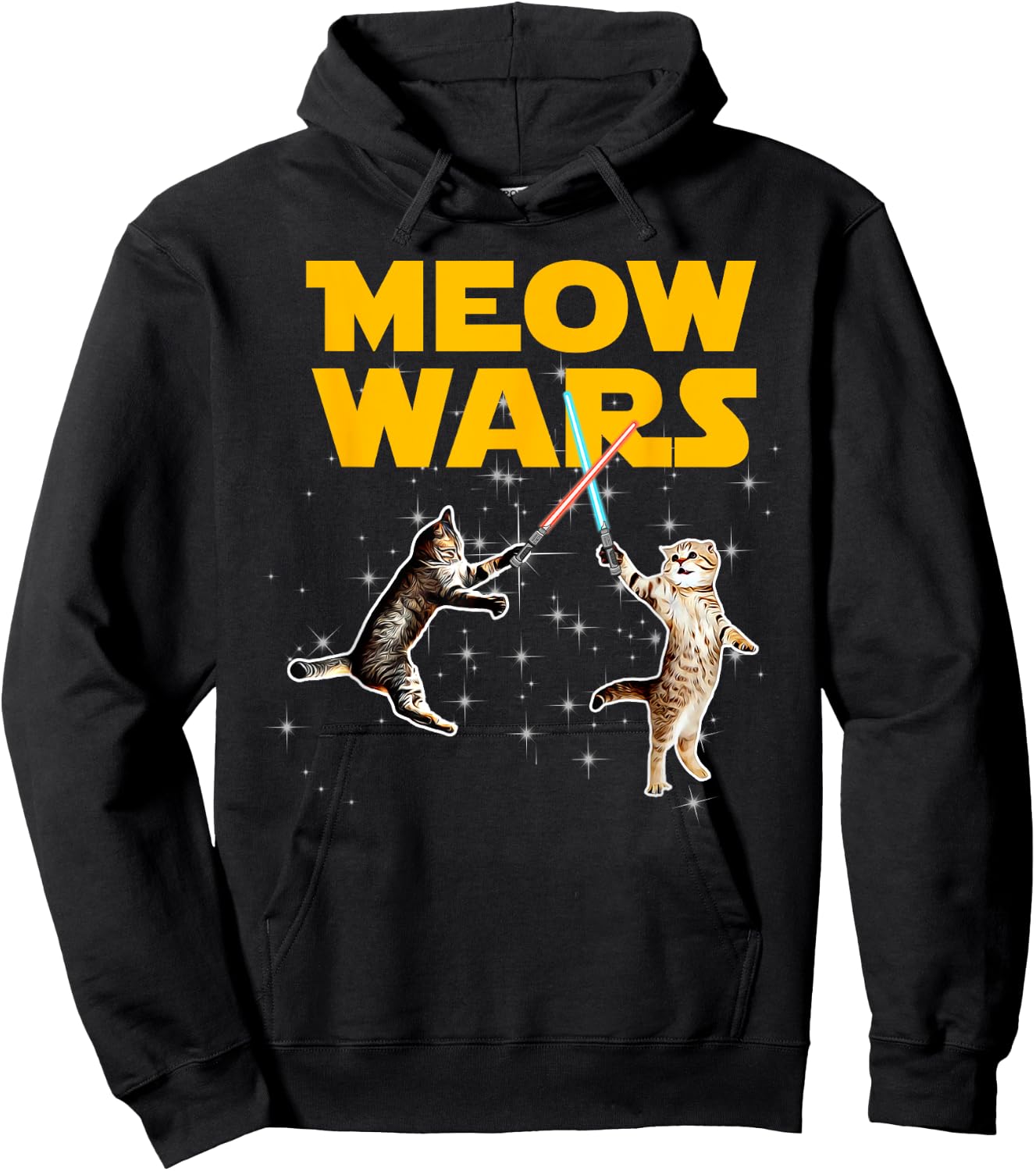 Meow Wars Funny Graphic For Cat Lovers Men Women Girls Kids Hoodie - Hoodie | Black