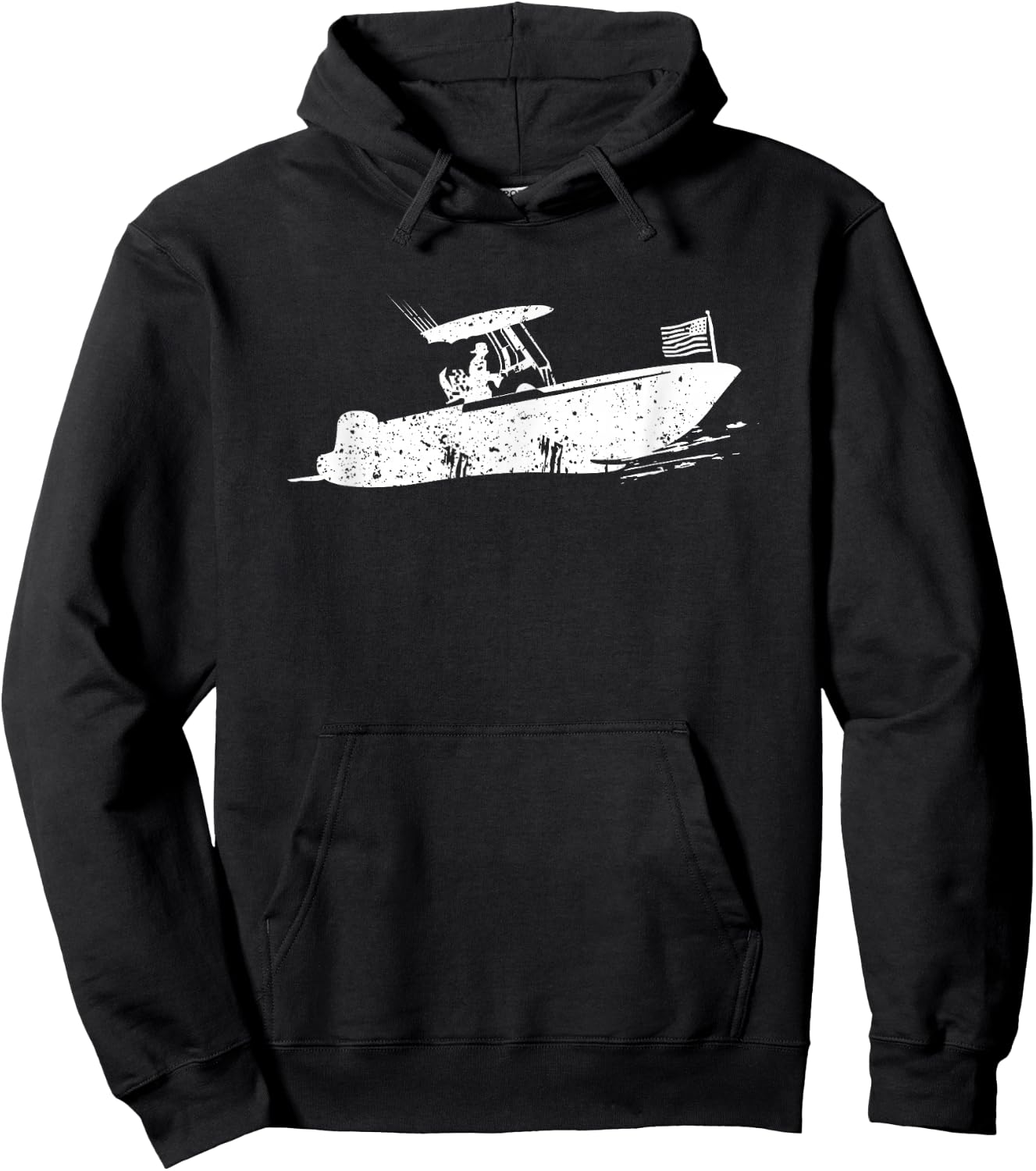 Center Console Boat, American Flag, Motorboat, Fishing Boat Hoodie - Hoodie | Black