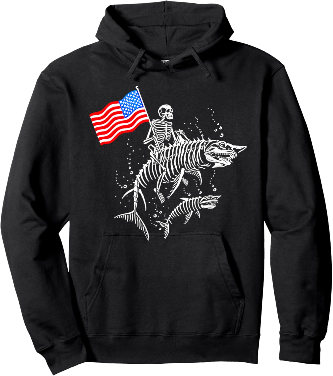 Skeleton Ride Shark 4th Of July Hoodie - Hoodie | Black