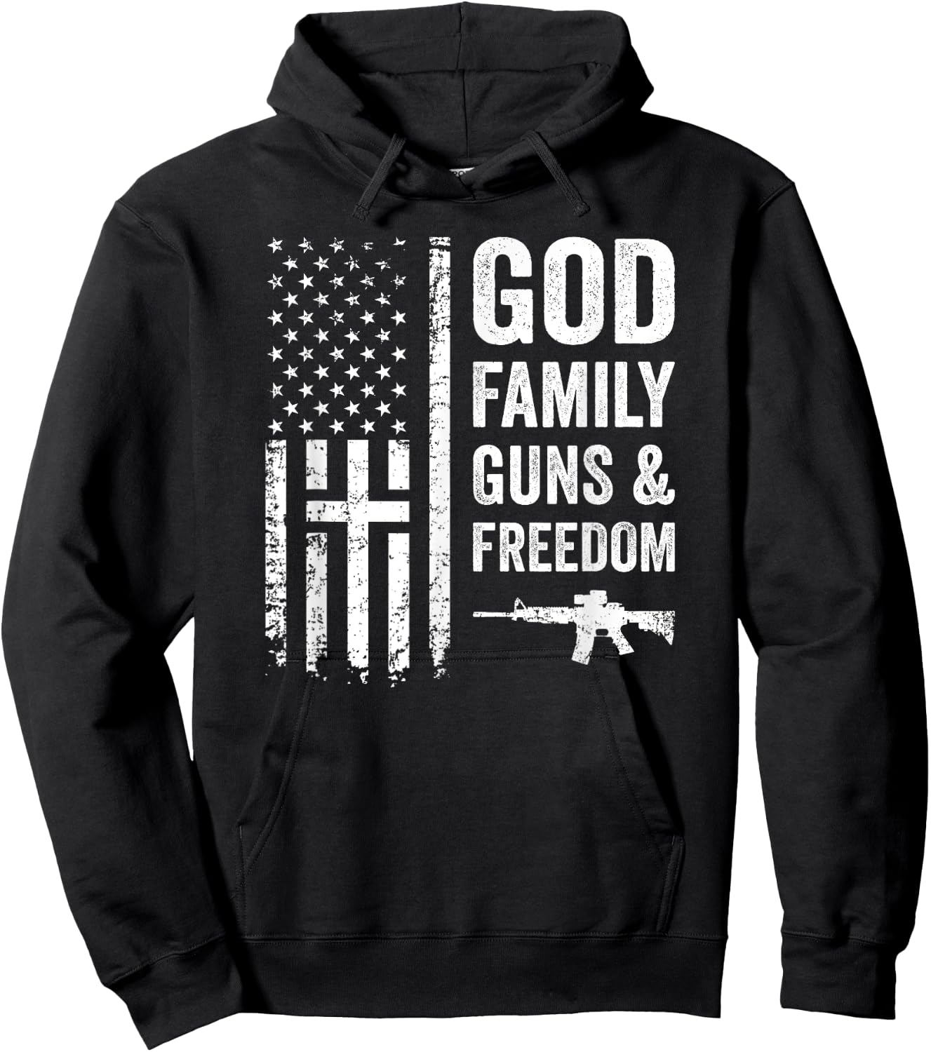 GOD FAMILY GUNS & FREEDOM - Pro God Pro Gun USA Cross Flag Hoodie - Hoodie | Black