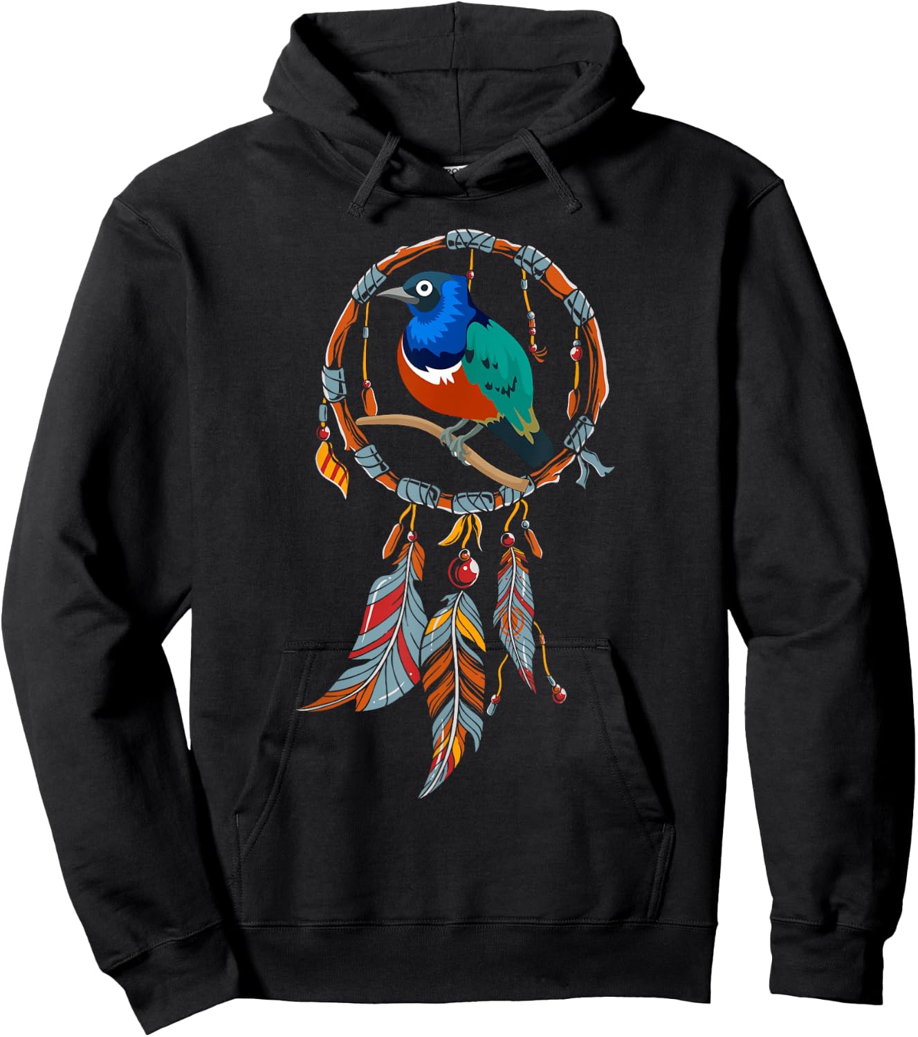 Colourful Feather Hippie Esoteric Gift Bird Dream Catcher Hoodie - Hoodie | Black