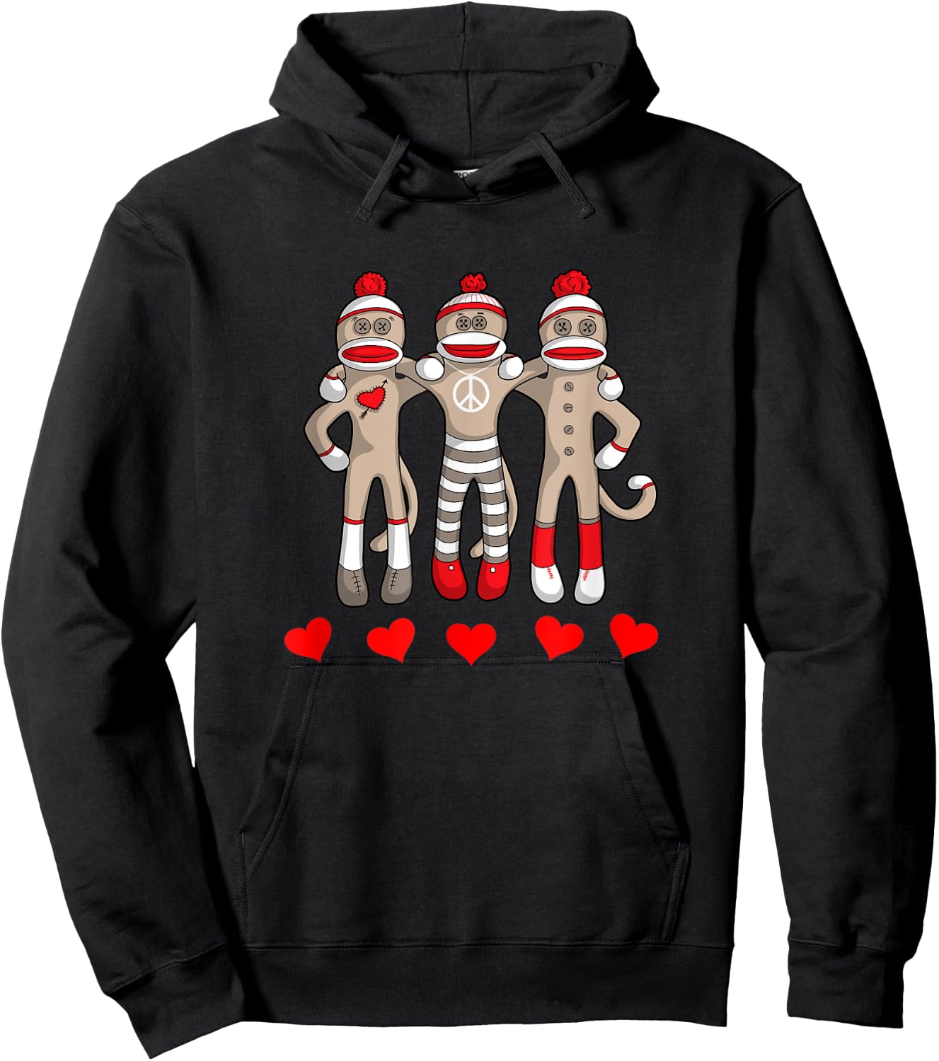 Sock Monkey Happy Valentine's Day Heart Peace Love Friends Hoodie - Hoodie | Black