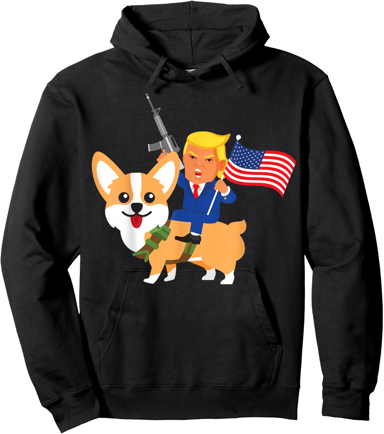 Trump Corgi Gun Merica 2020 Election Donald Dog Mom Gift Women Hoodie - Hoodie | Black