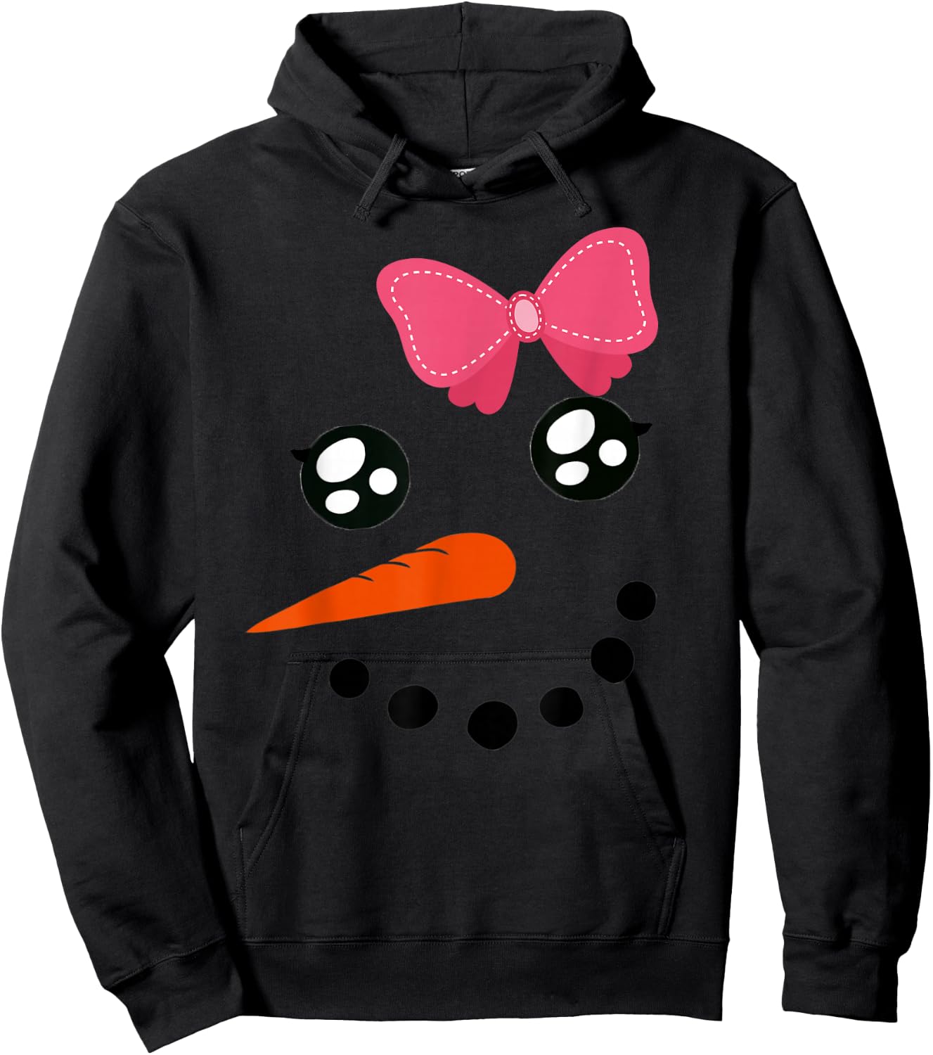 Snow Girl Shirt Snowman Face Carrot Nose Pink Bow Hoodie - Hoodie | Black