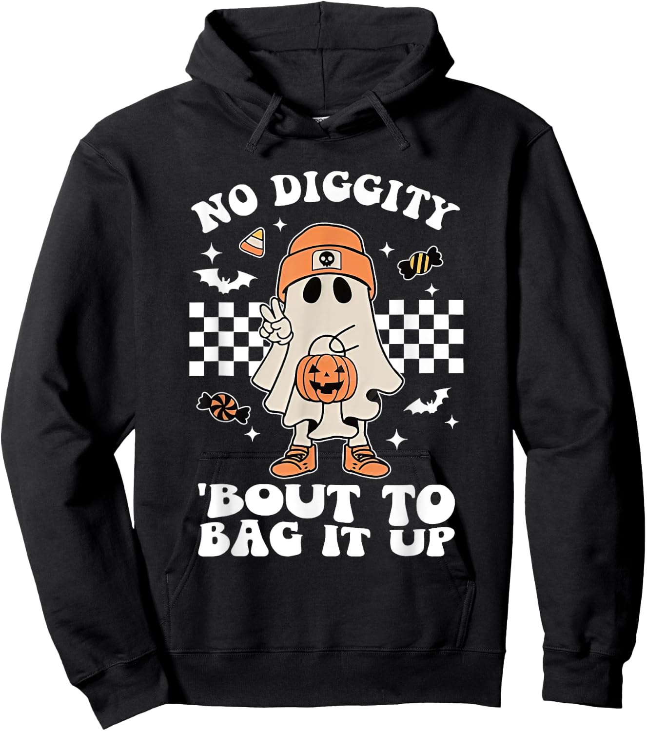 No Diggity Bout To Bag It Up Halloween Spooky Ghost Costume Hoodie - Hoodie | Black