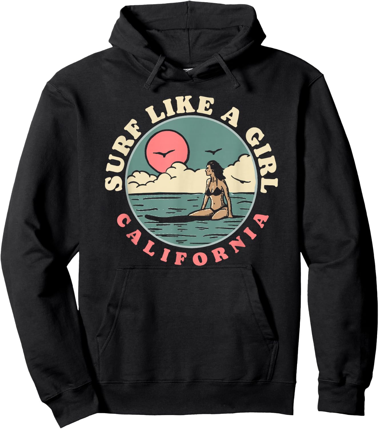 Surf Like A Girl Vintage 80s Beach & Surfing Retro Graphic Hoodie - Hoodie | Black