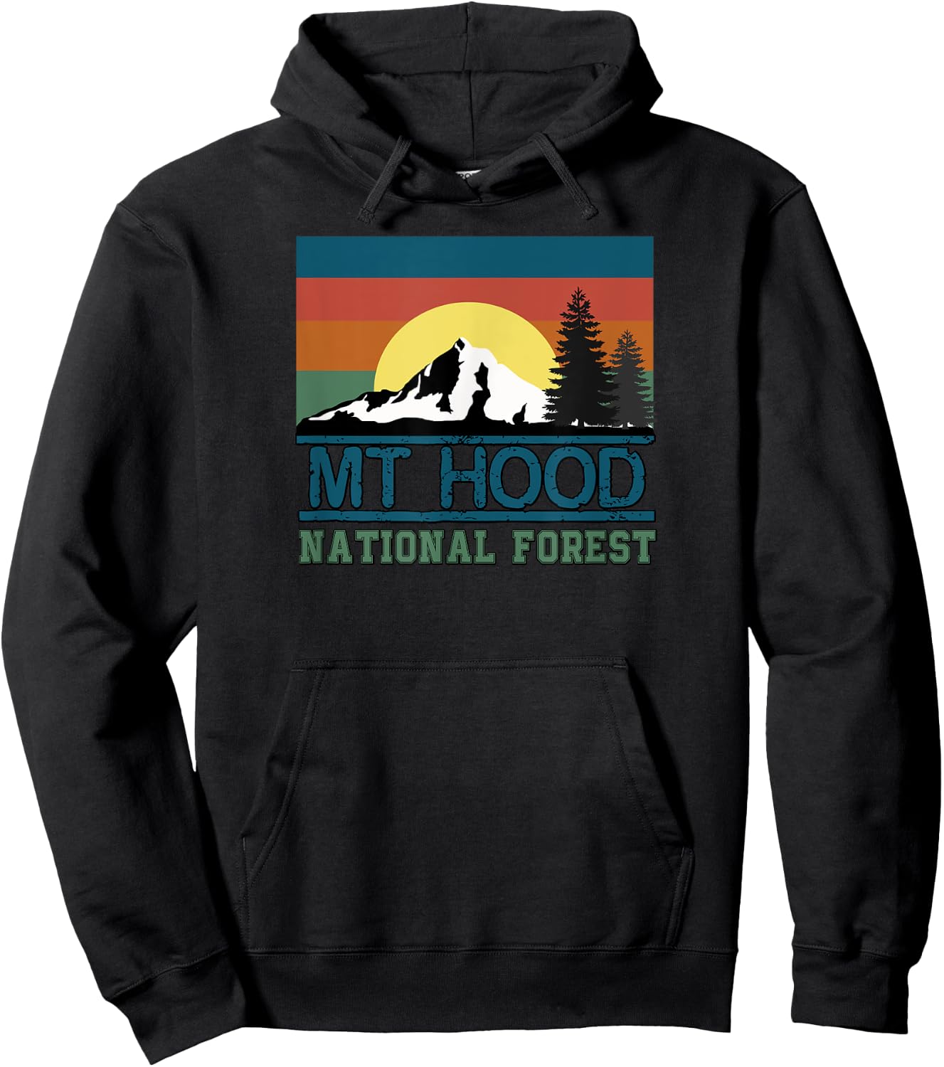Mt Hood Oregon National Forest Trees Retro Women Kid Hoodie - Hoodie | Black