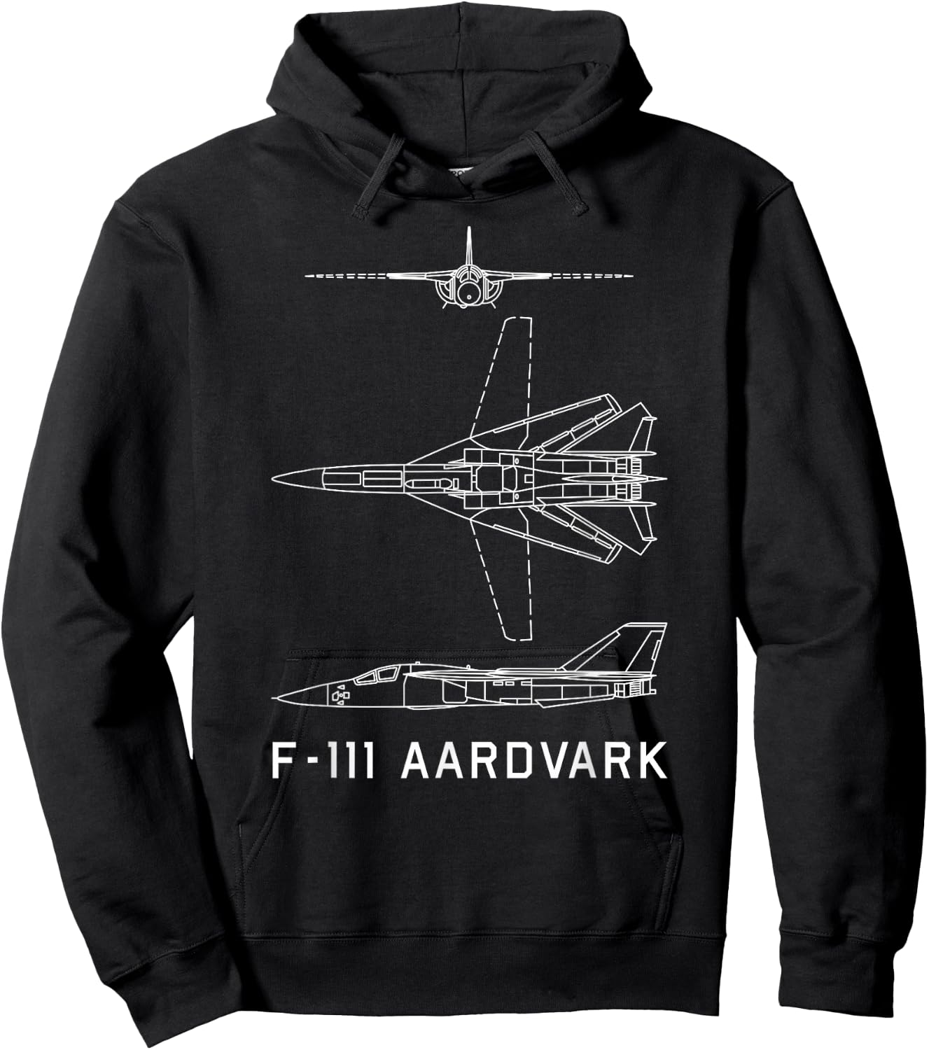 USA Military Planes MJ F-111 Aardvark American Jet Plane Blueprint - Black, -Adults, Short Sleeve, Classic Fit, Cotton 65% Polyester 35%, Small Hoodie - Hoodie | Black