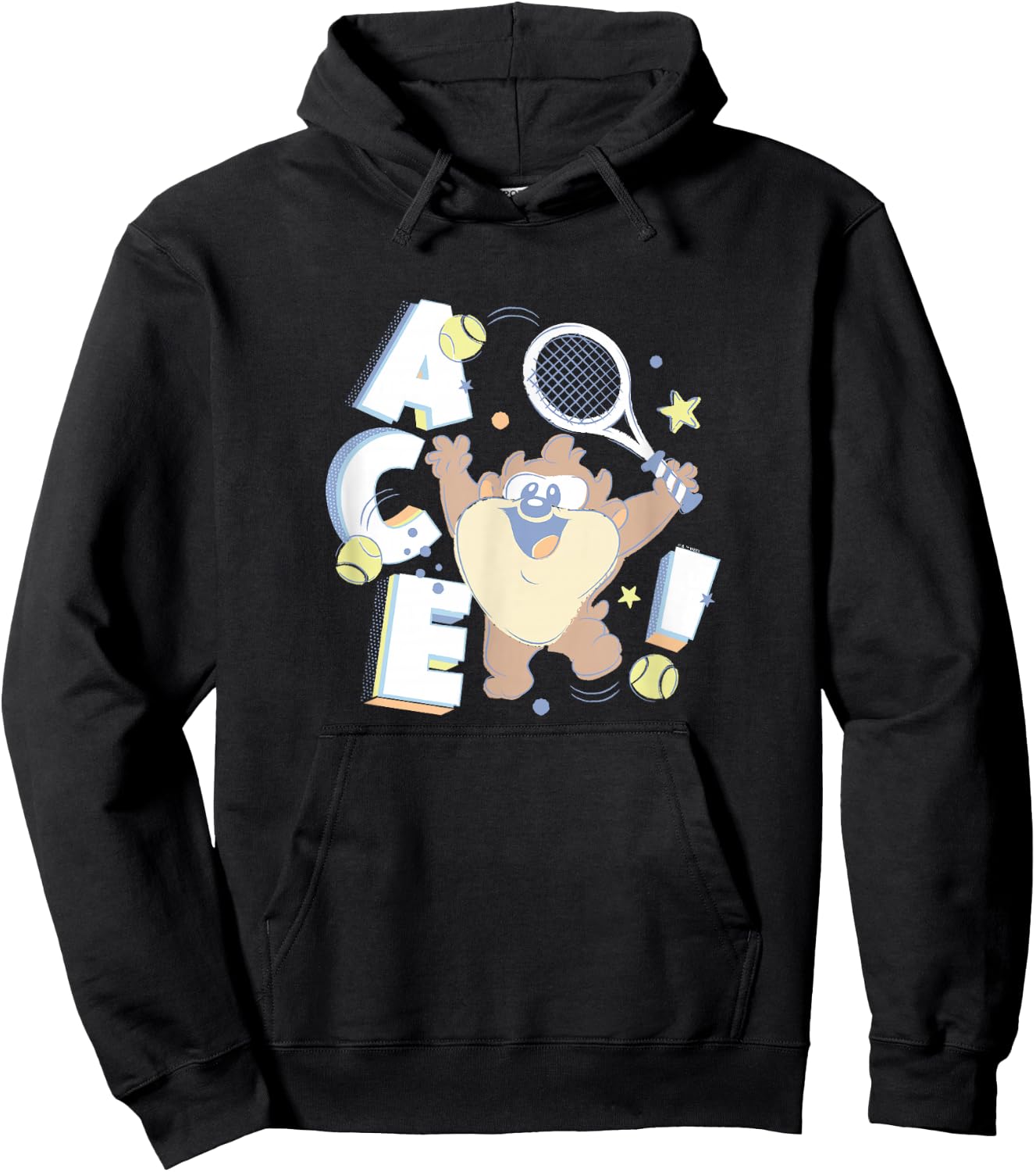 Looney Tunes Tasmanian Devil Little Ace Tennis Sports Logo Hoodie - Hoodie | Black